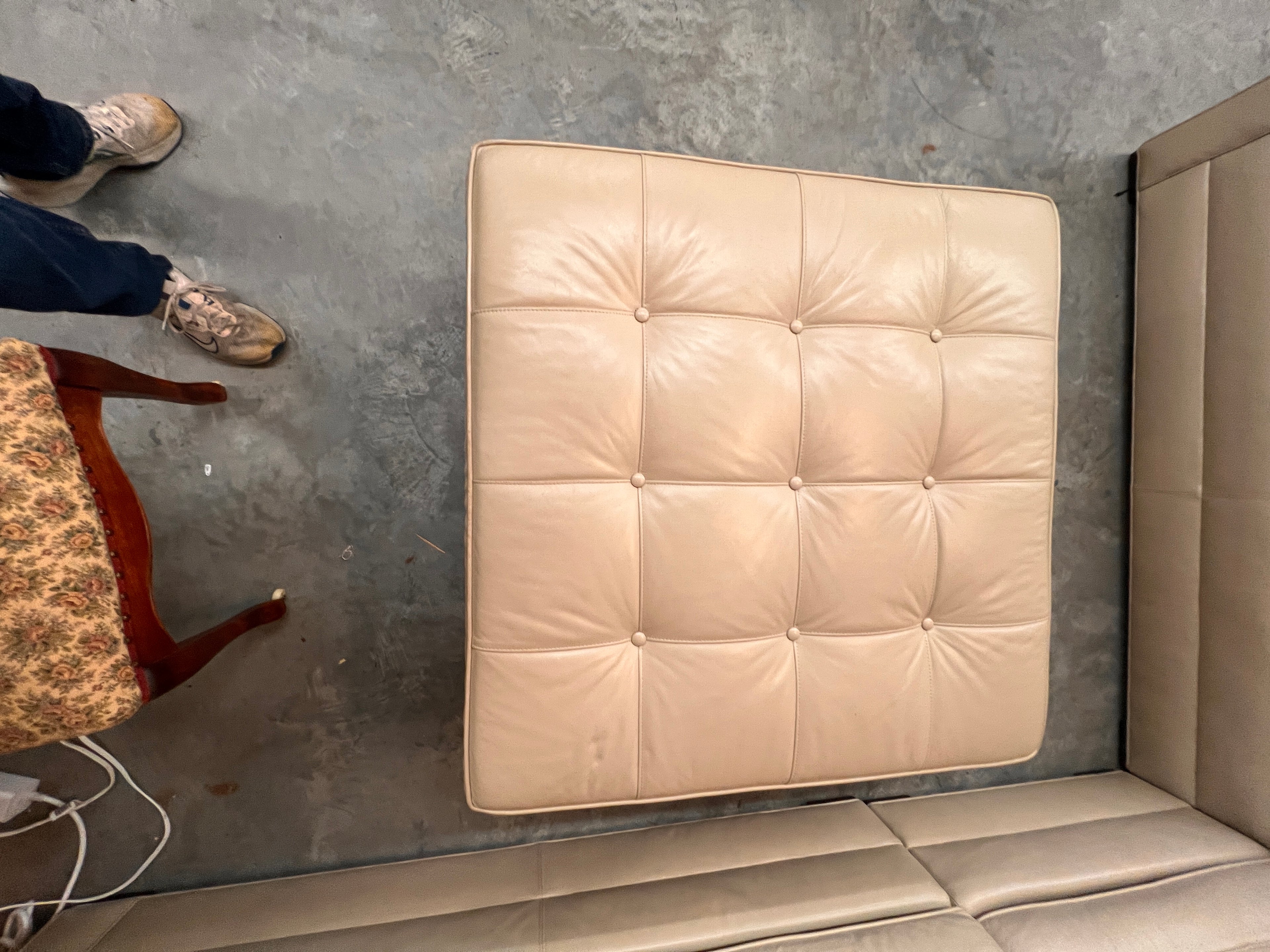 Ethan Allen Ottoman Beige Leather