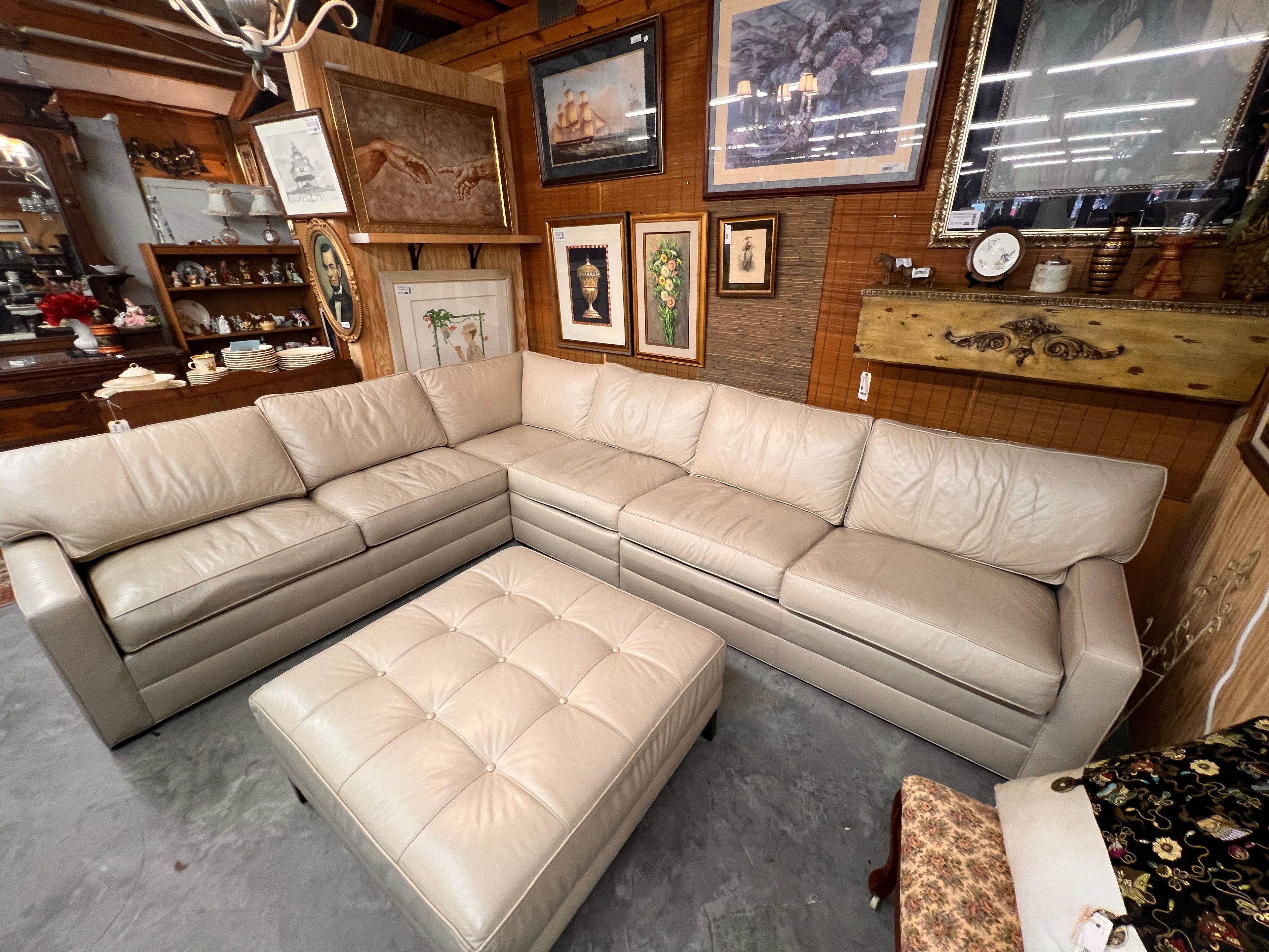 Ethan Allen Beige Leather Sectional