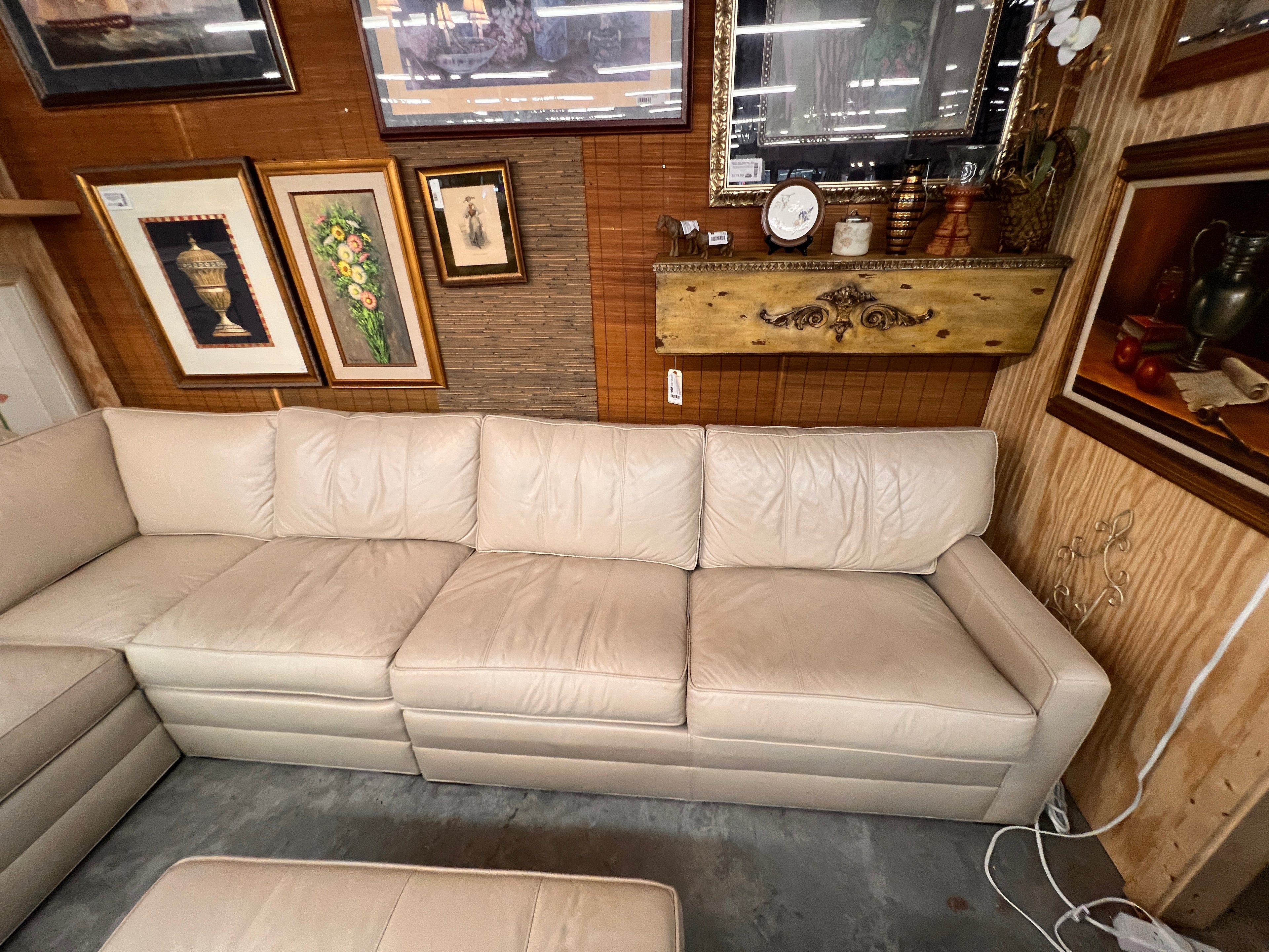 Ethan Allen Beige Leather Sectional