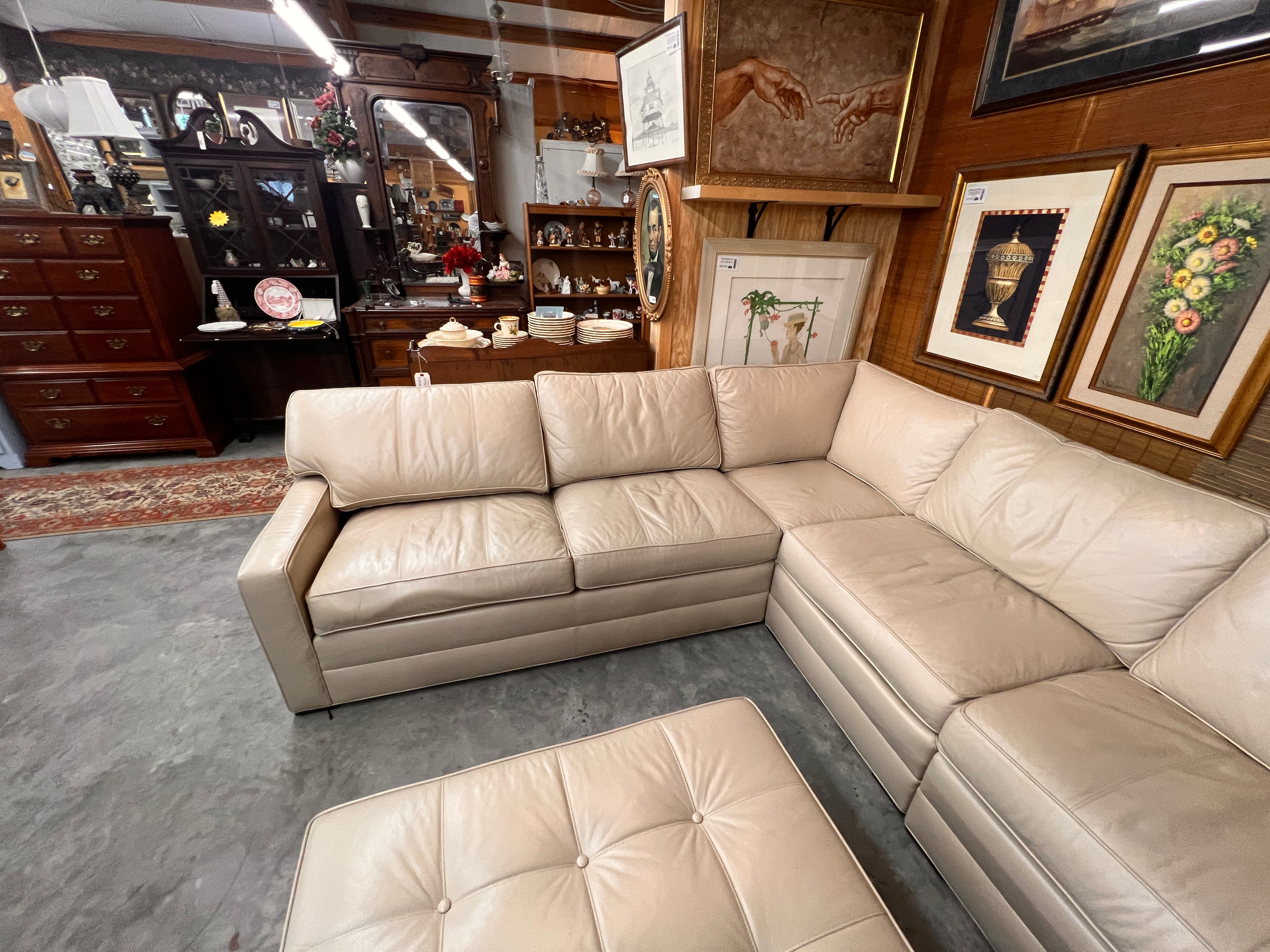Ethan Allen Beige Leather Sectional