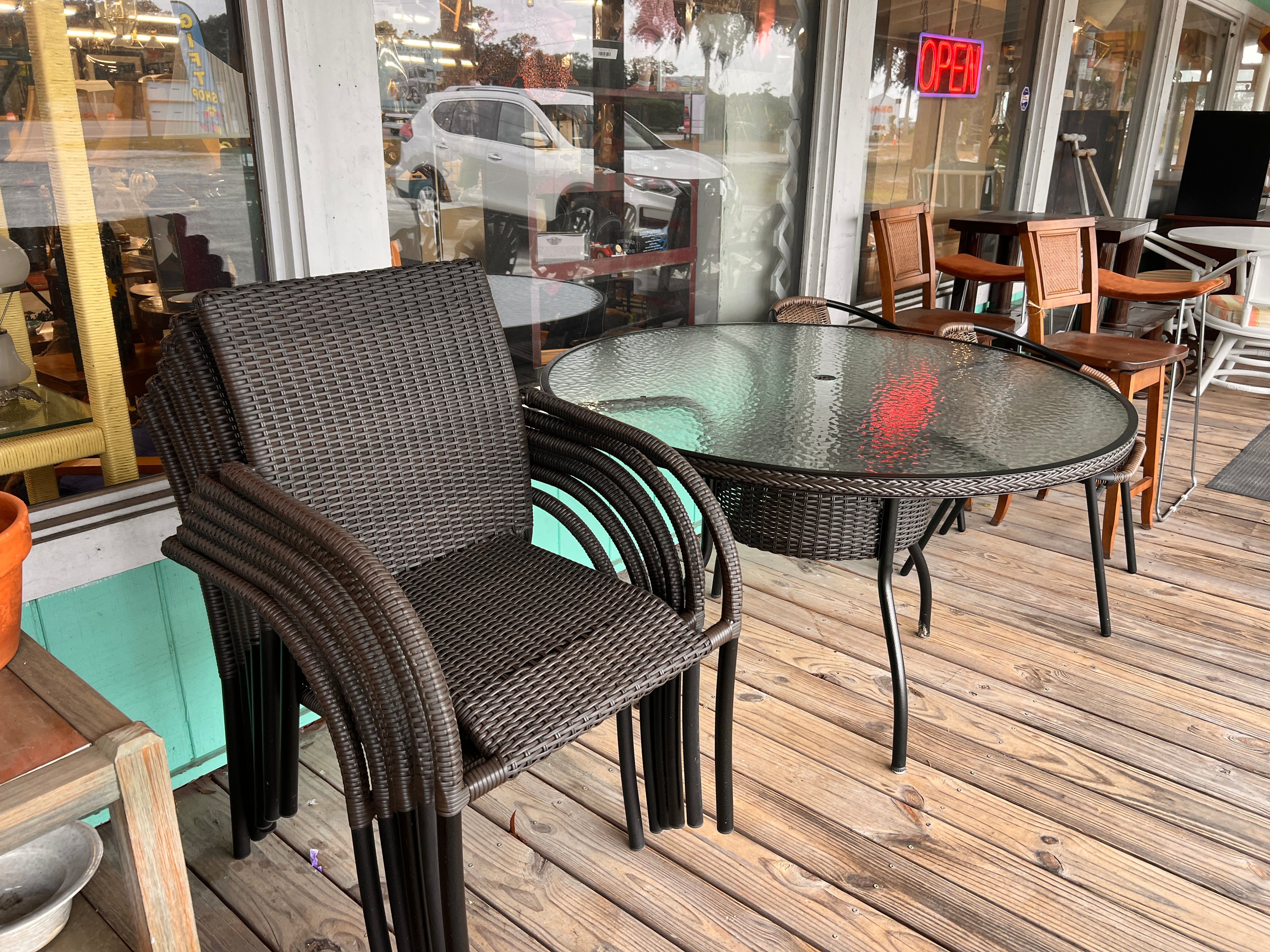 Ebel Mios Patio Set Glass Top Table with 6 Chairs