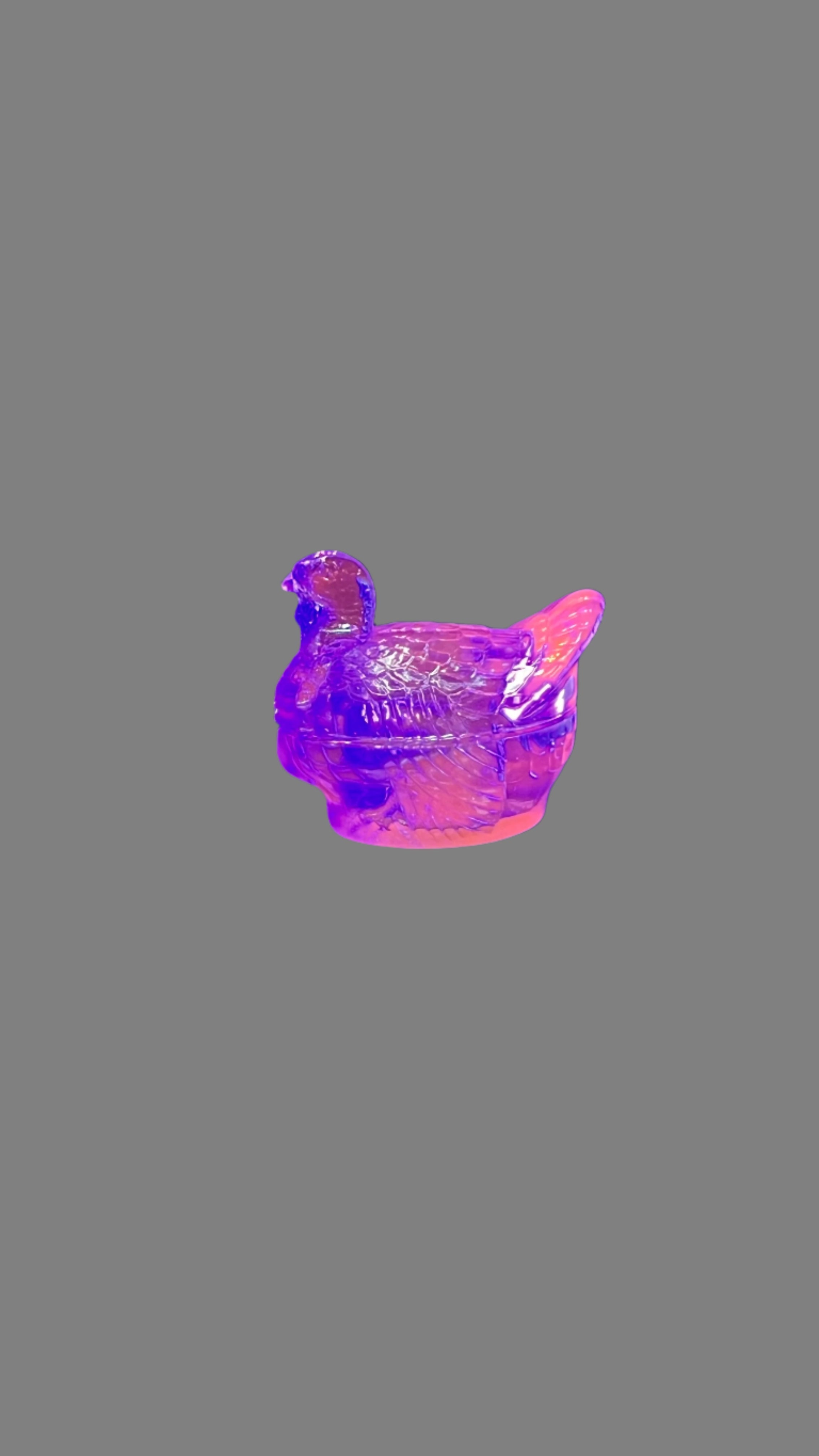 Selenium Glass Turkey on Base Covered Candy Blue Glows Pink