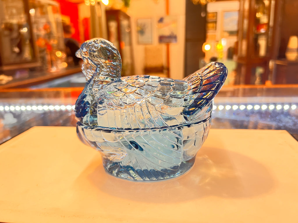 Selenium Glass Turkey on Base Covered Candy Blue Glows Pink