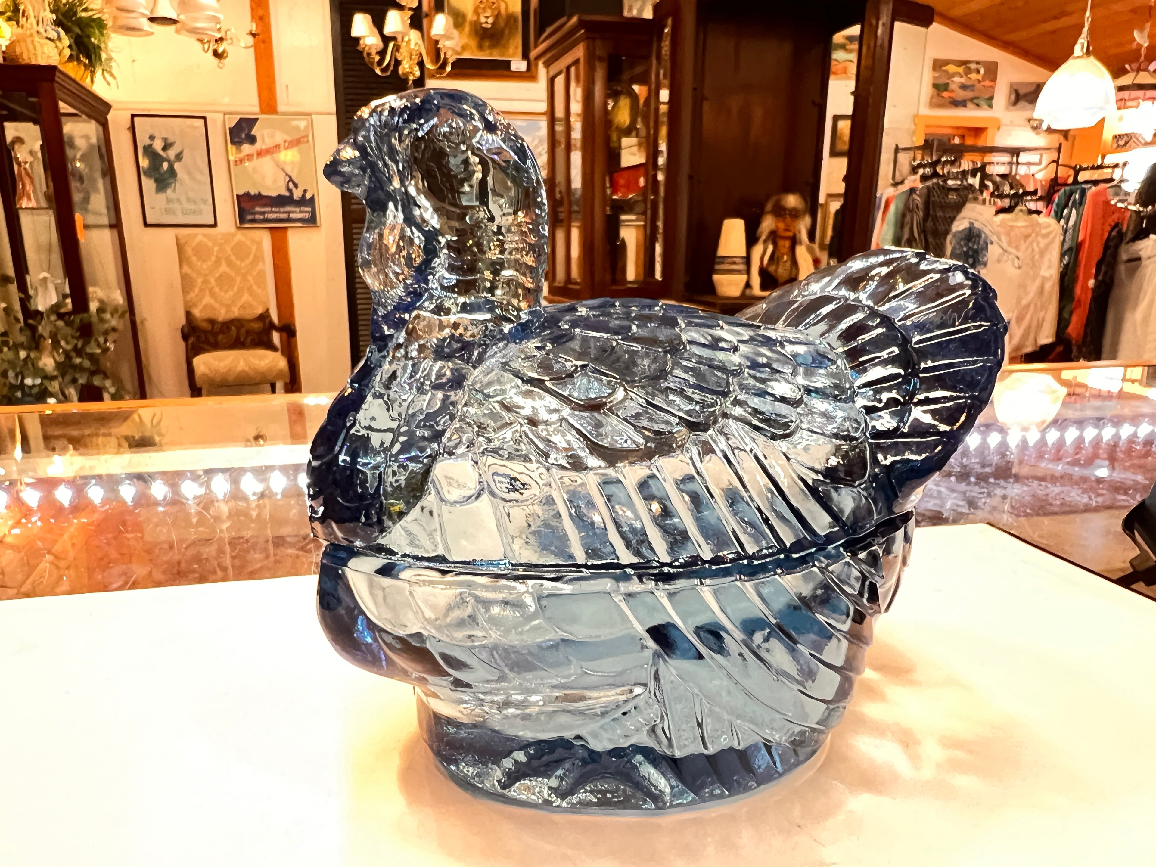 Selenium Glass Turkey on Base Covered Candy Blue Glows Pink