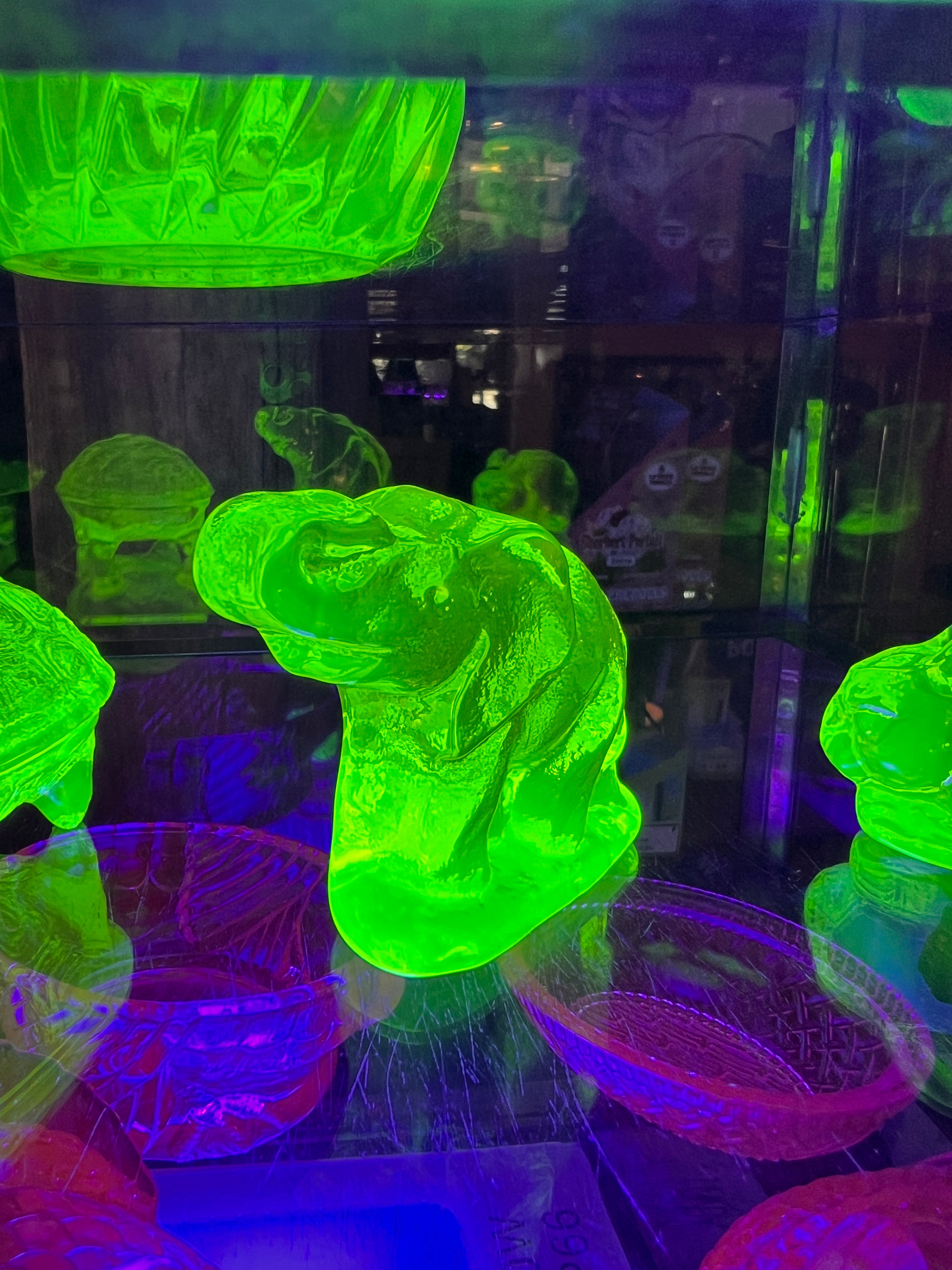 Elephant Uranium Glass (Glows Under UV) Elephant Figurine with flat side