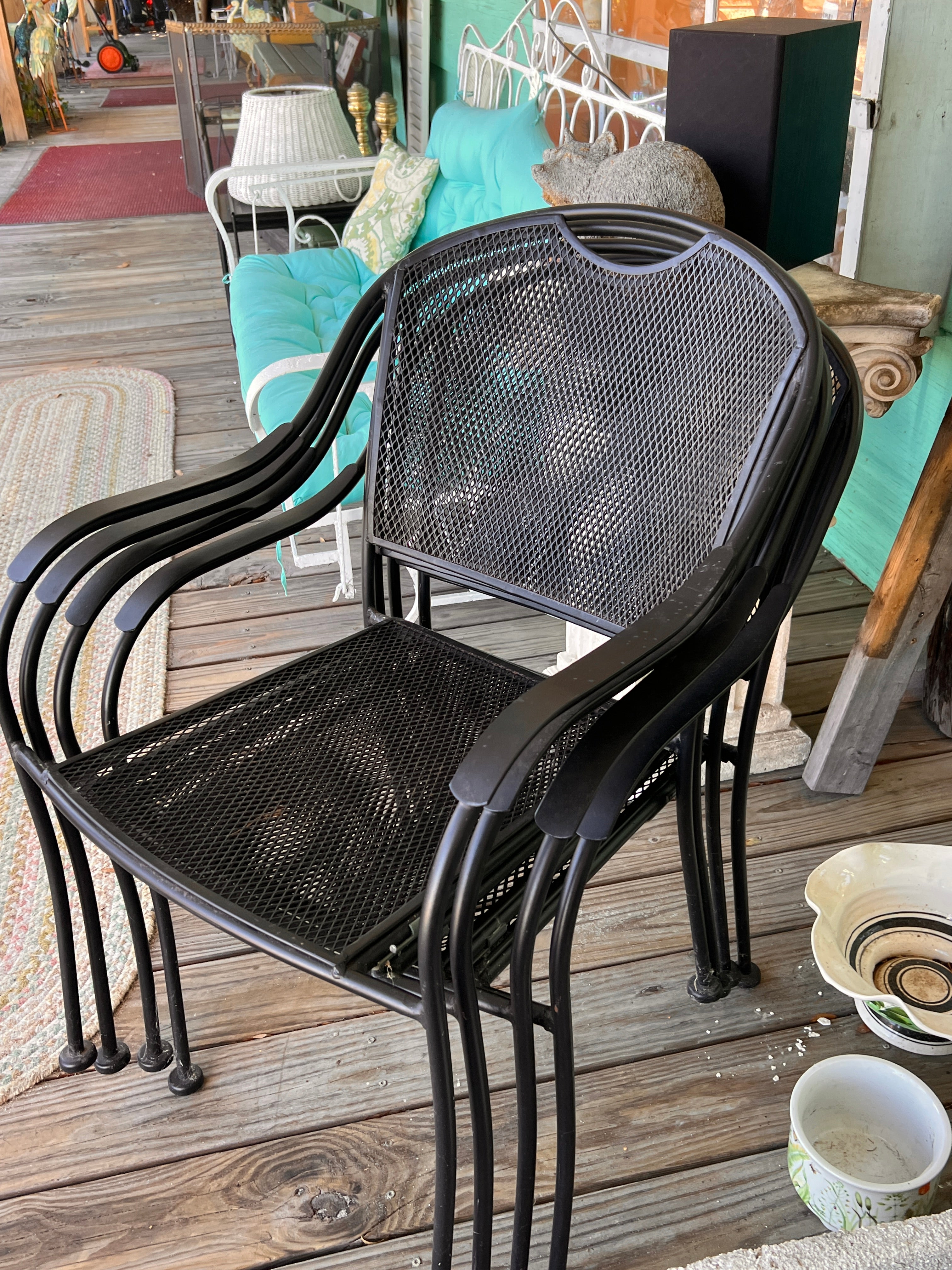 Set of 4 Black Metal Patio Chairs