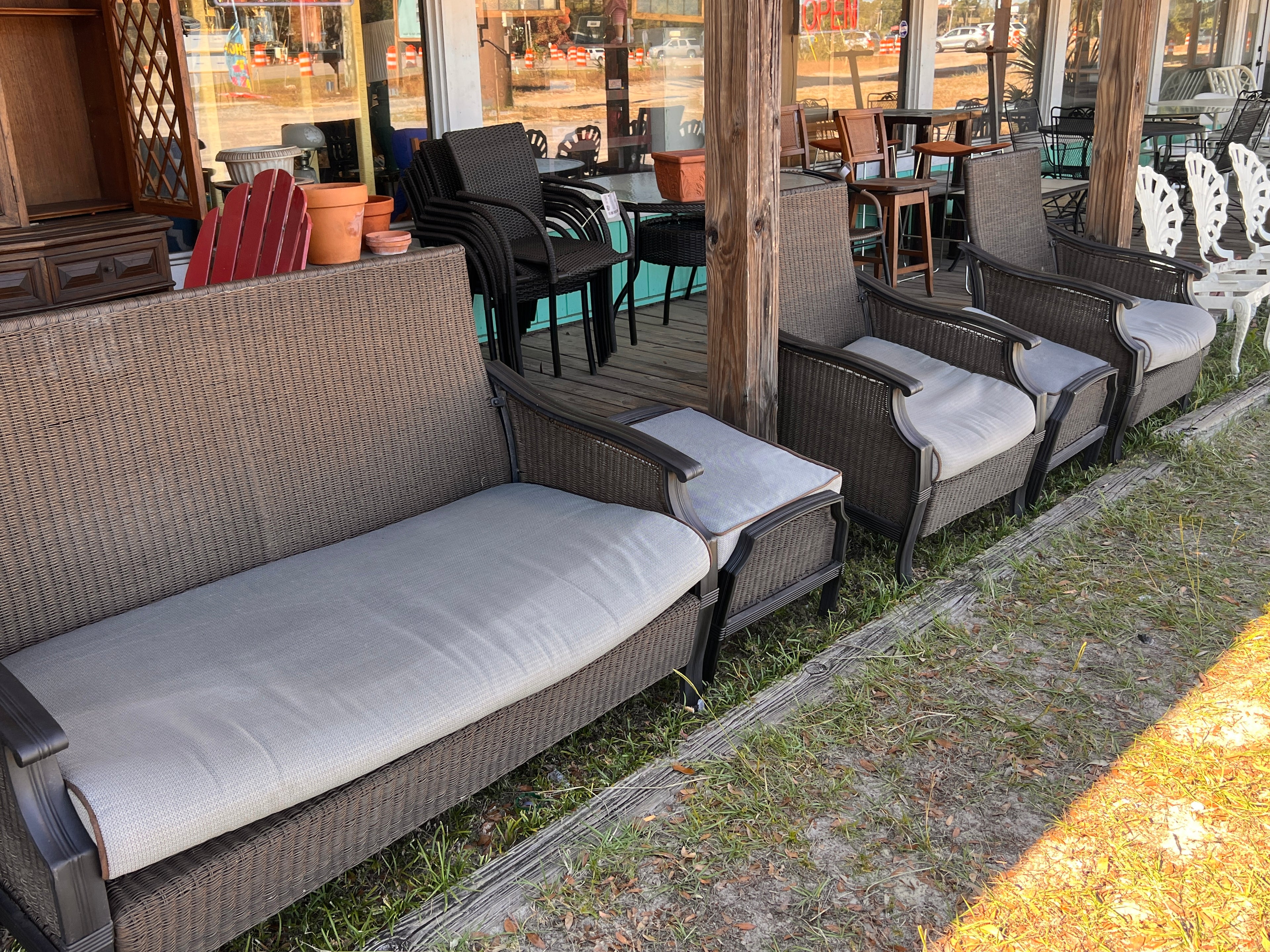 Hampton Bay Outdoor Sofa and Two Chairs with Ottoman