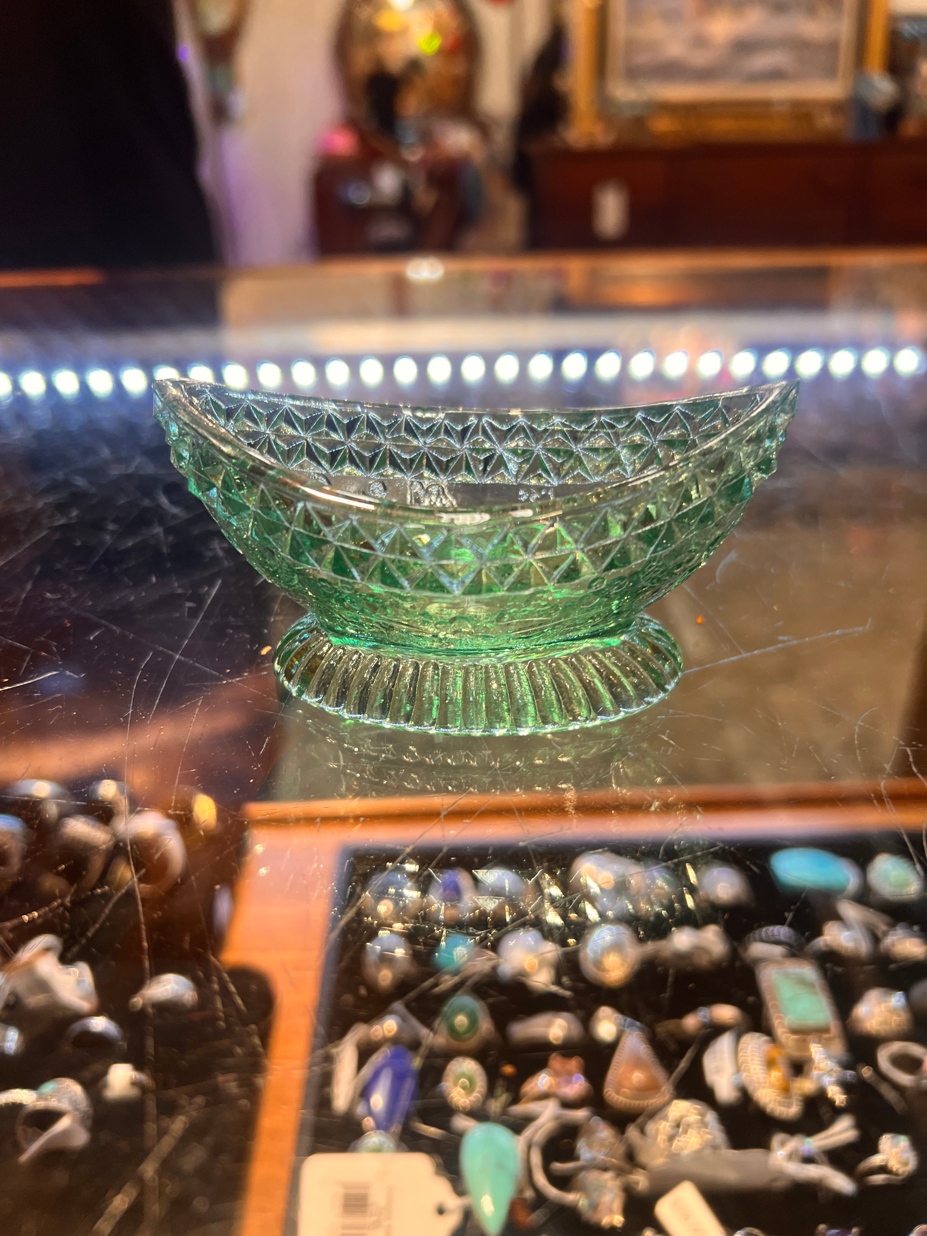 Green Glass Salt Cellar