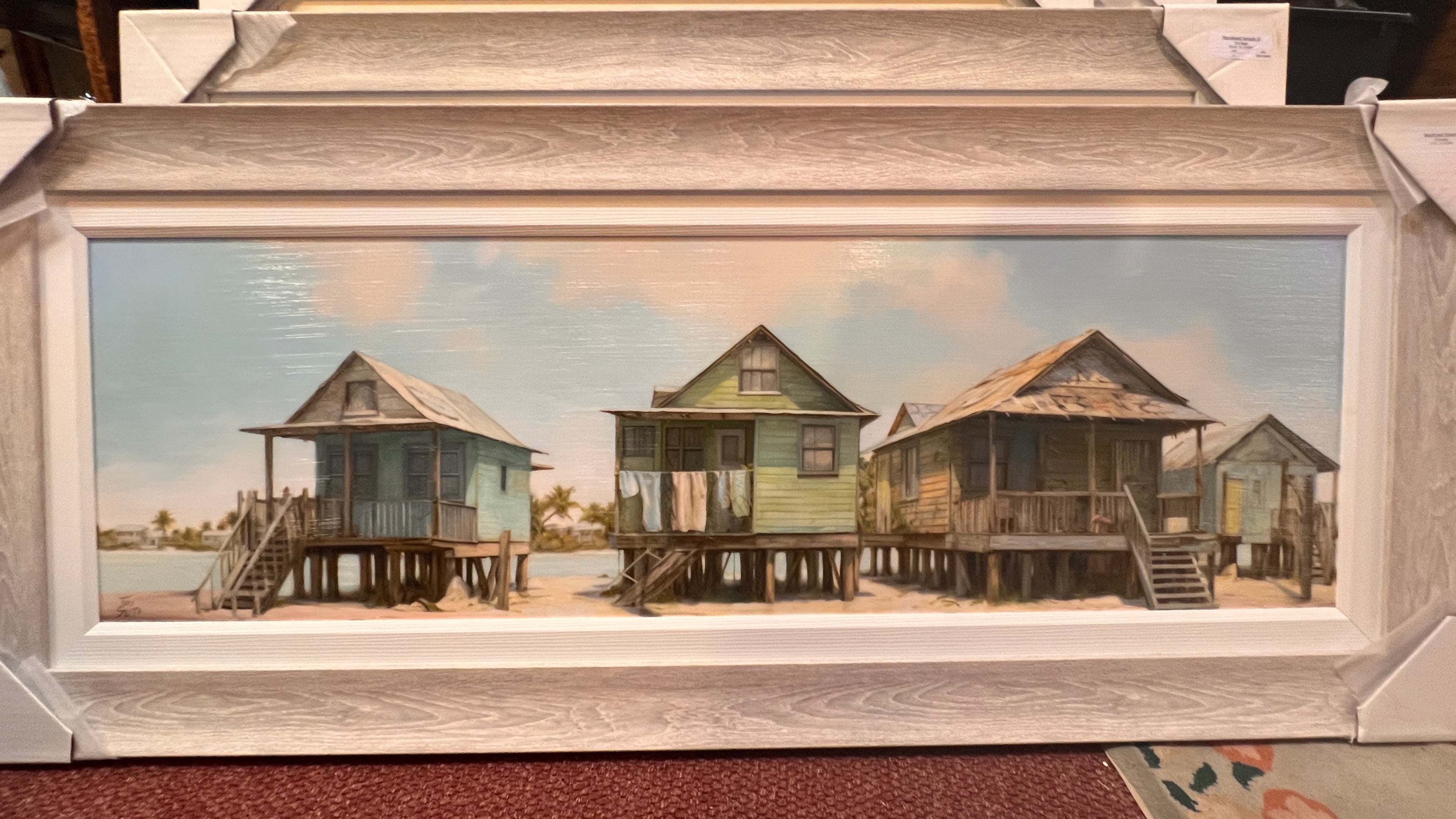 Beachfront  Property 25 1/2 x 61 1/2 Framed Painting
