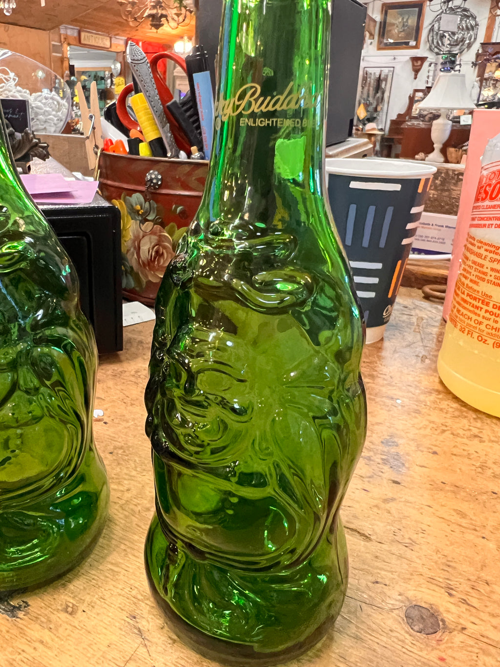 Green Glass Buddha Bottle
