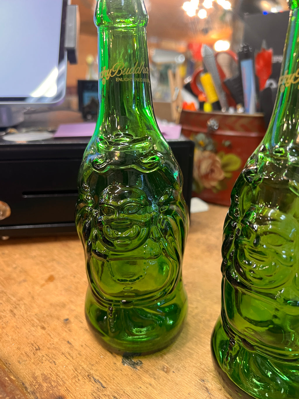 Green Glass Buddha Bottle