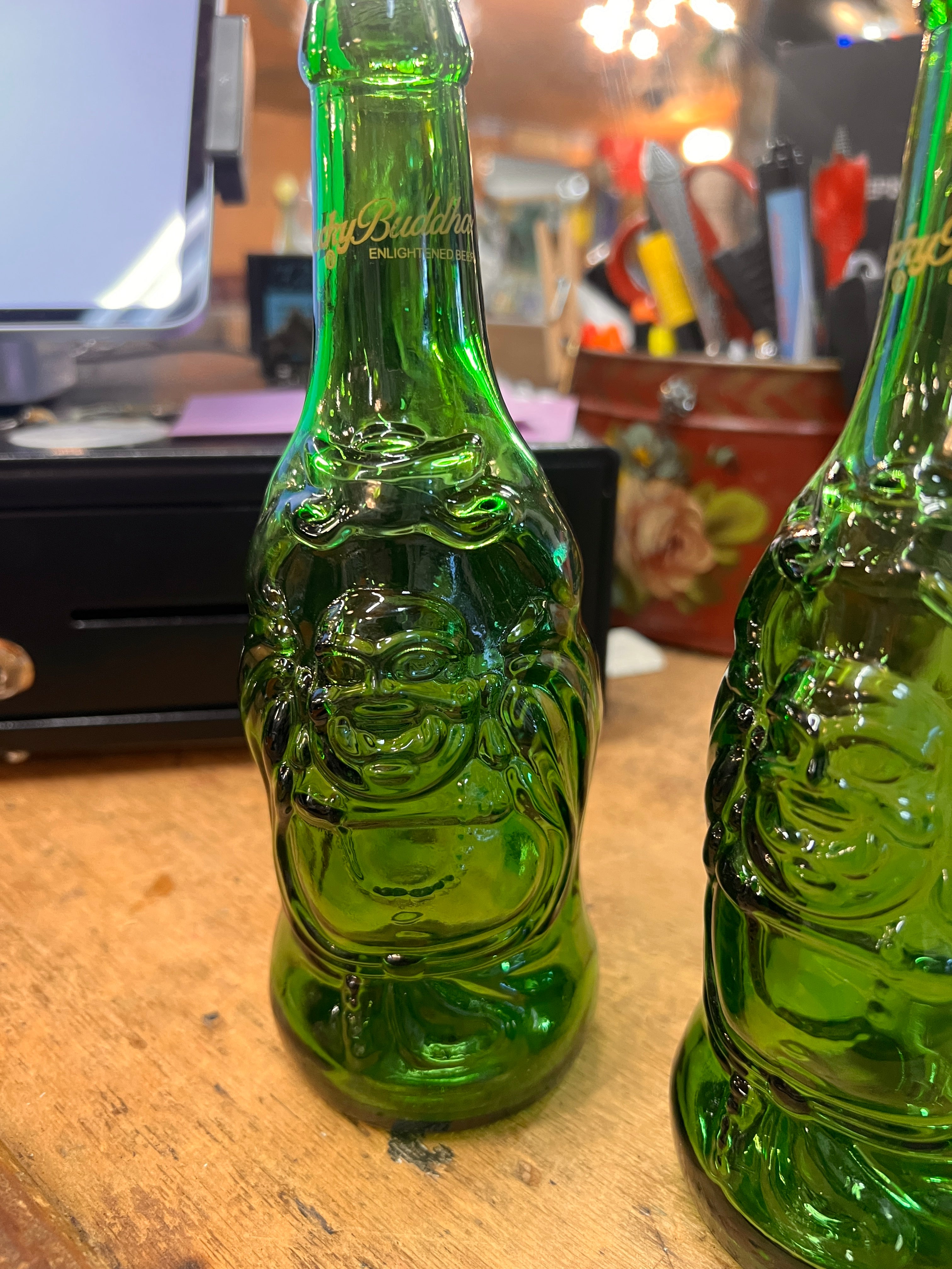 Green Glass Buddha Bottle