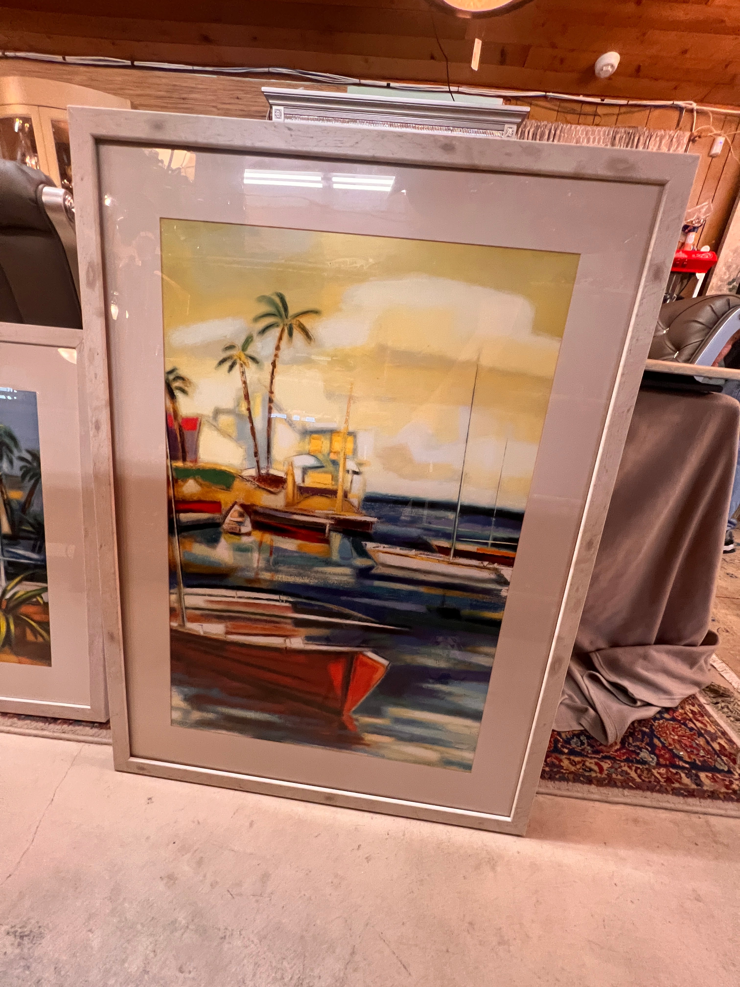 Vibrant Large Boat and Ocean Print Vertical