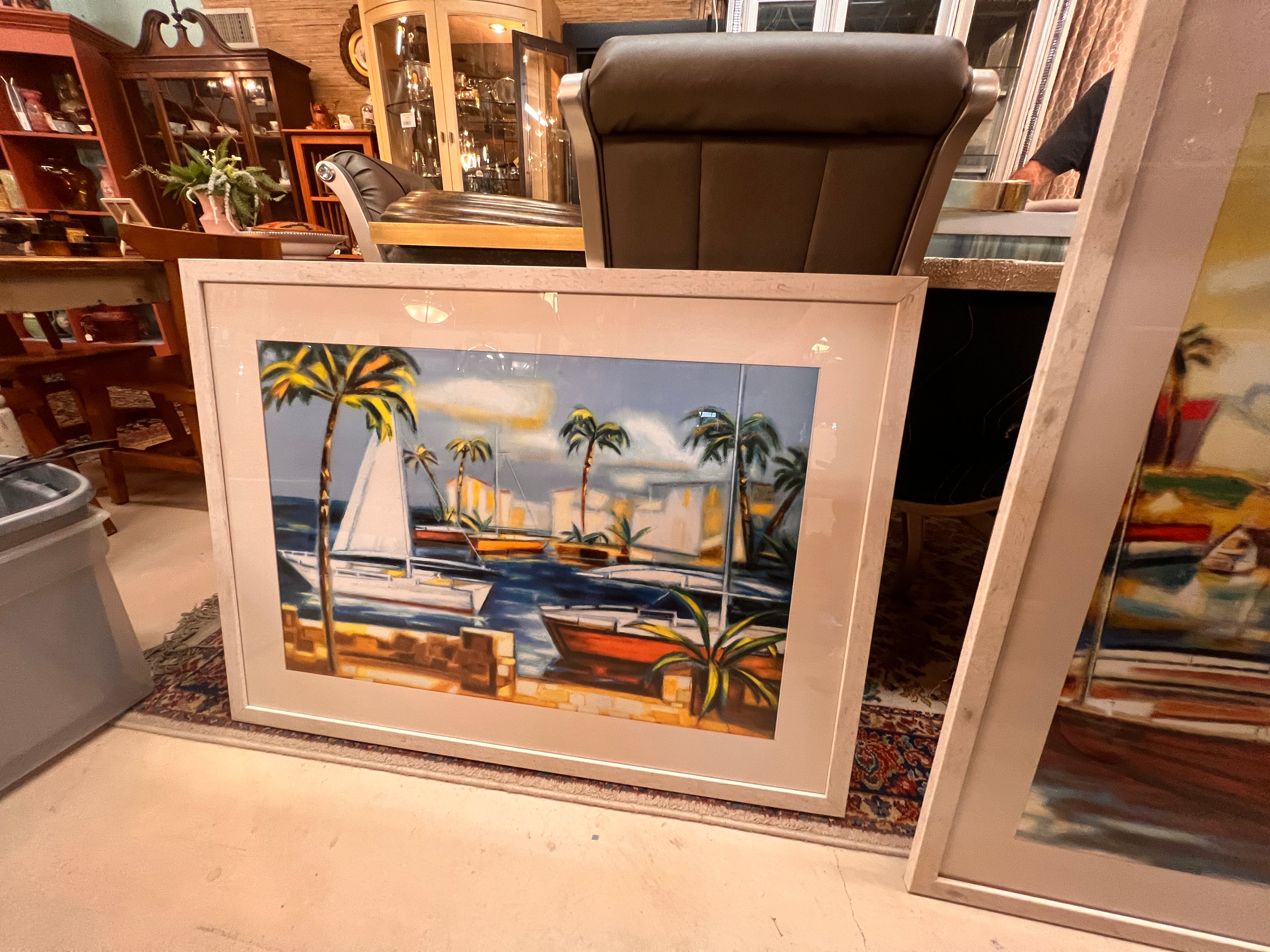 Vibrant Large Boat and Ocean Print Horizontal