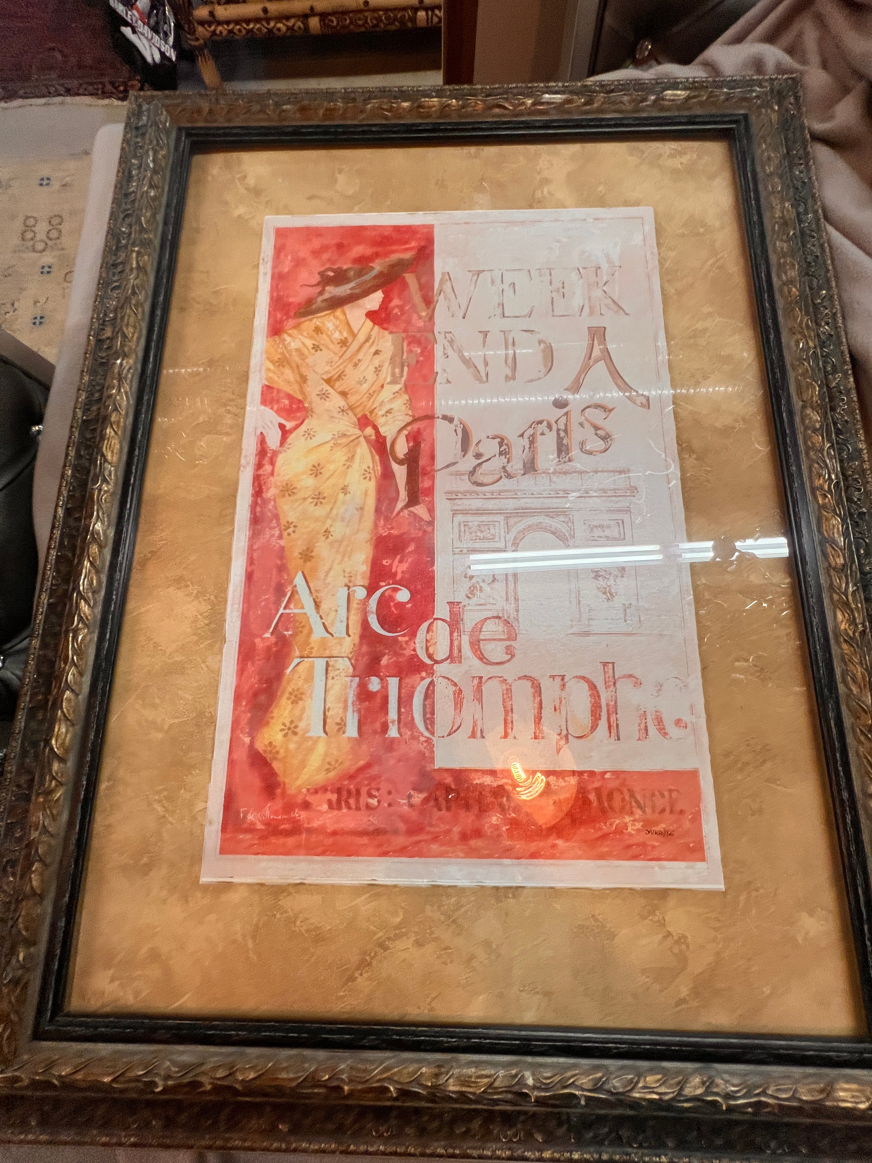 “Weekend in Paris – Arc de Triomphe” Vintage-Style Fashion Poster Art in Ornate Frame