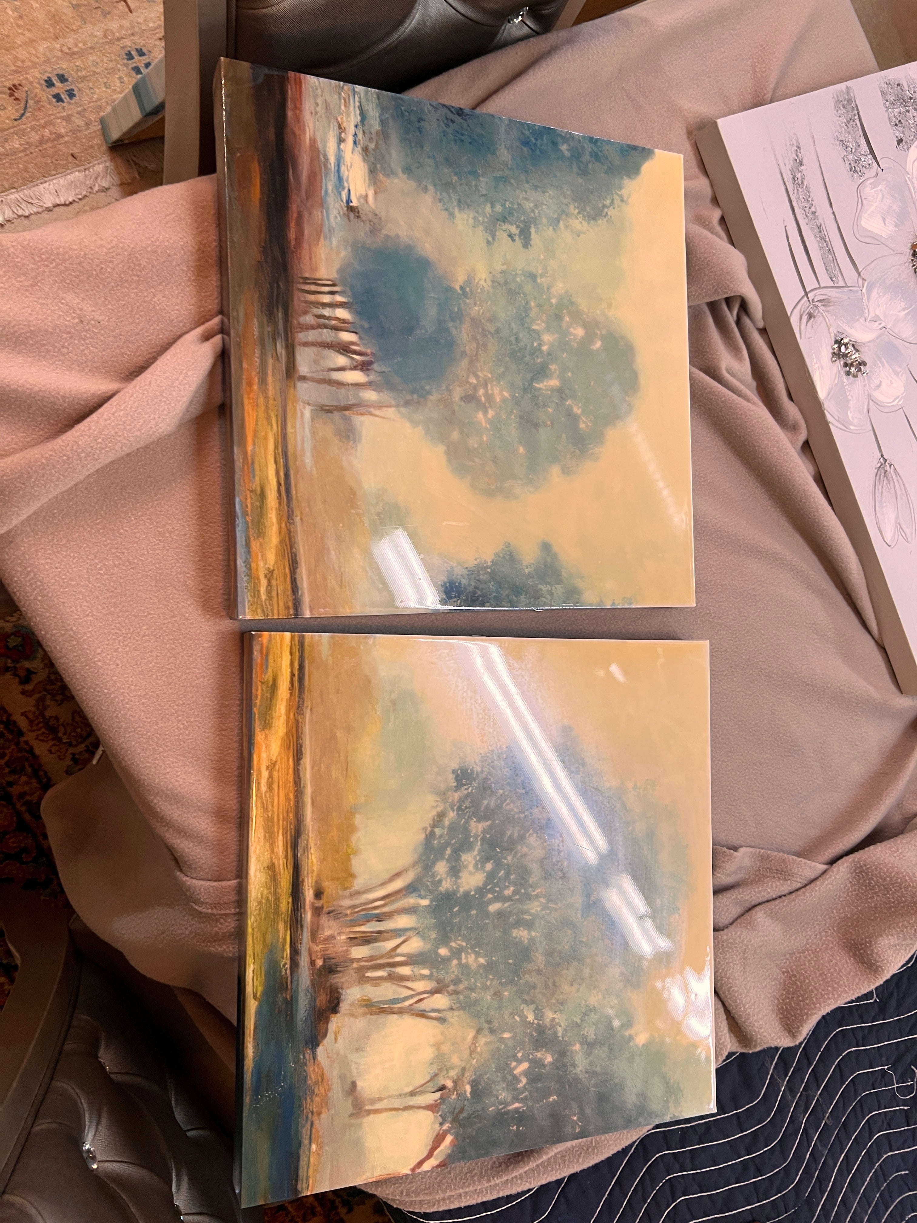 Set of 2 Contemporary Tree Landscape Panels – Soft Impressionist Earth Tones