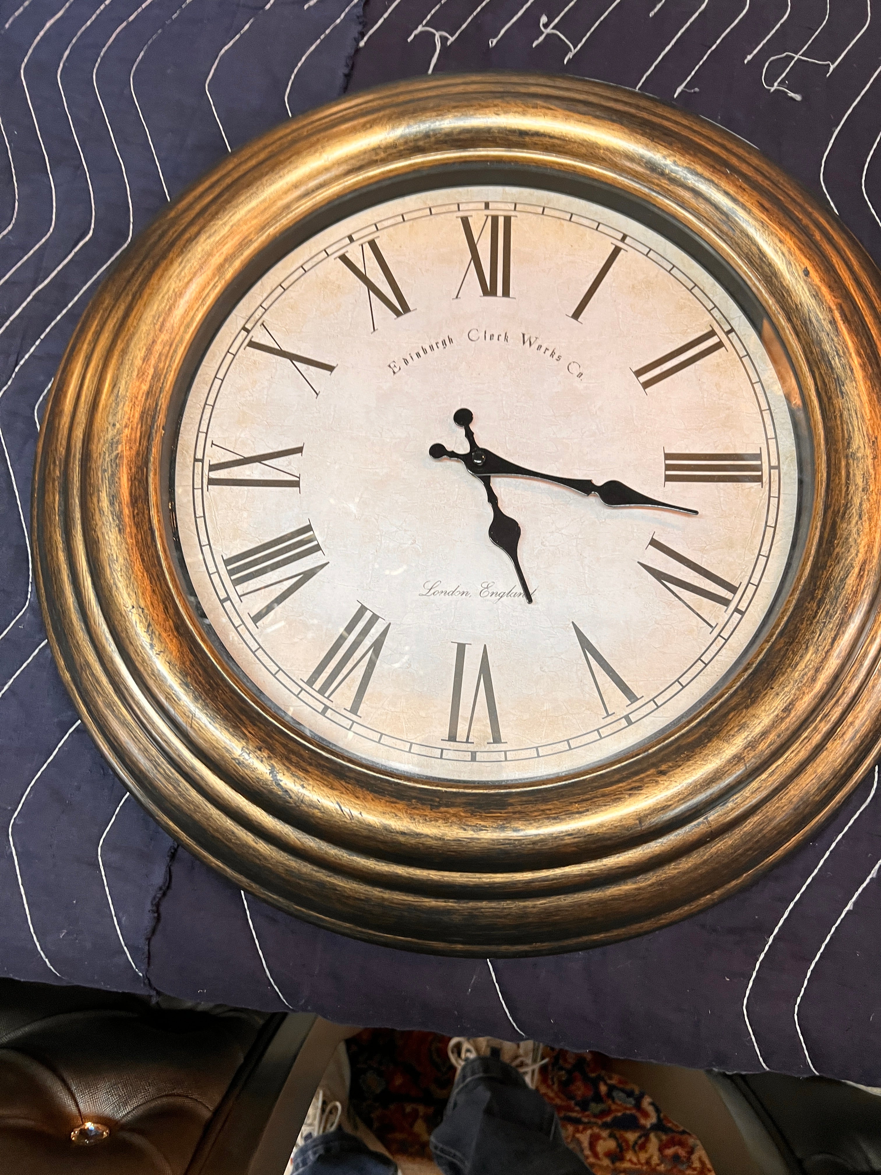 Edinburgh Clock Works Co. Oversized Wall Clock – Distressed Gold Frame