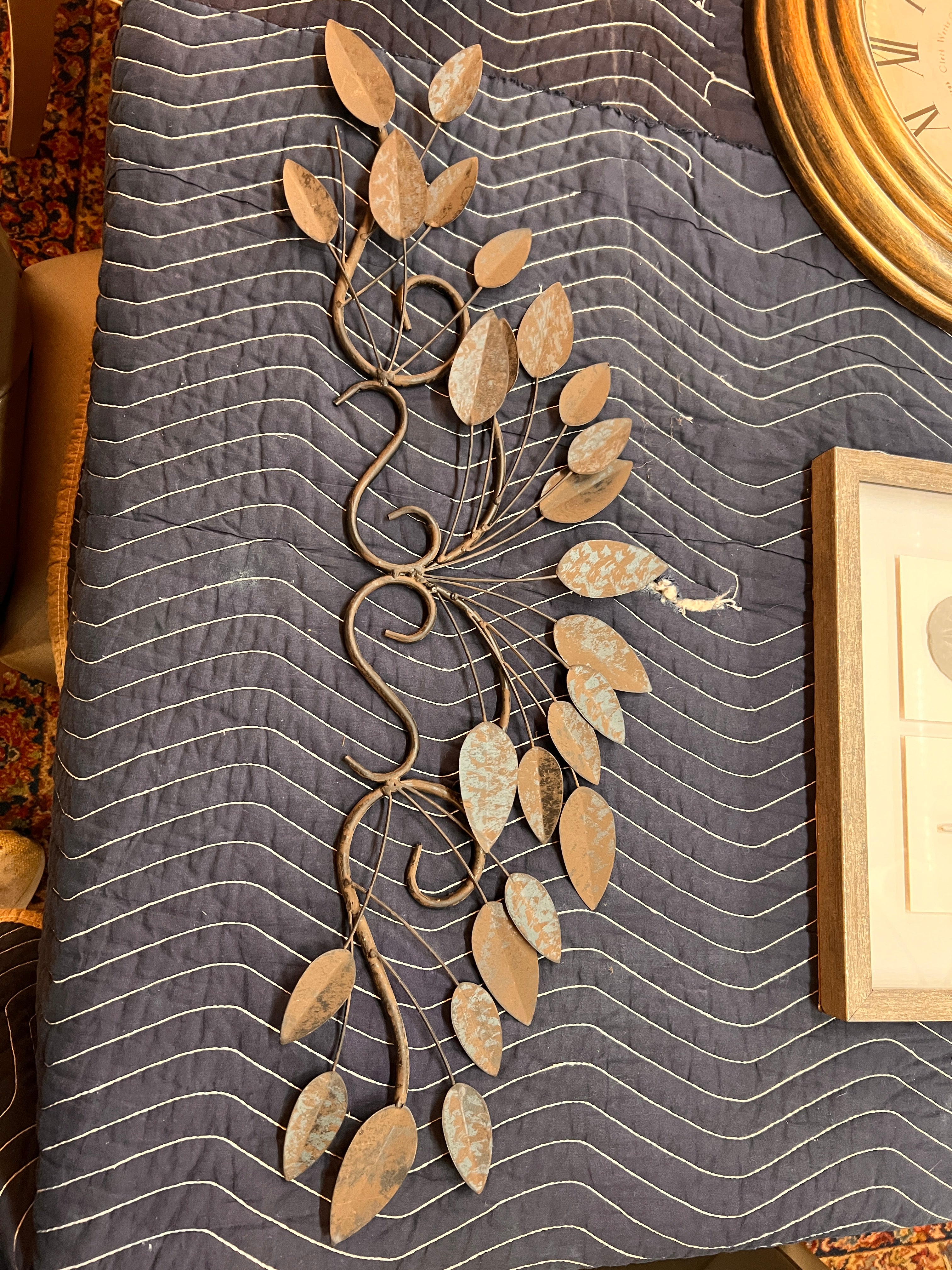 Rustic Metal Wall Sculpture – Branch With Textured Leaves