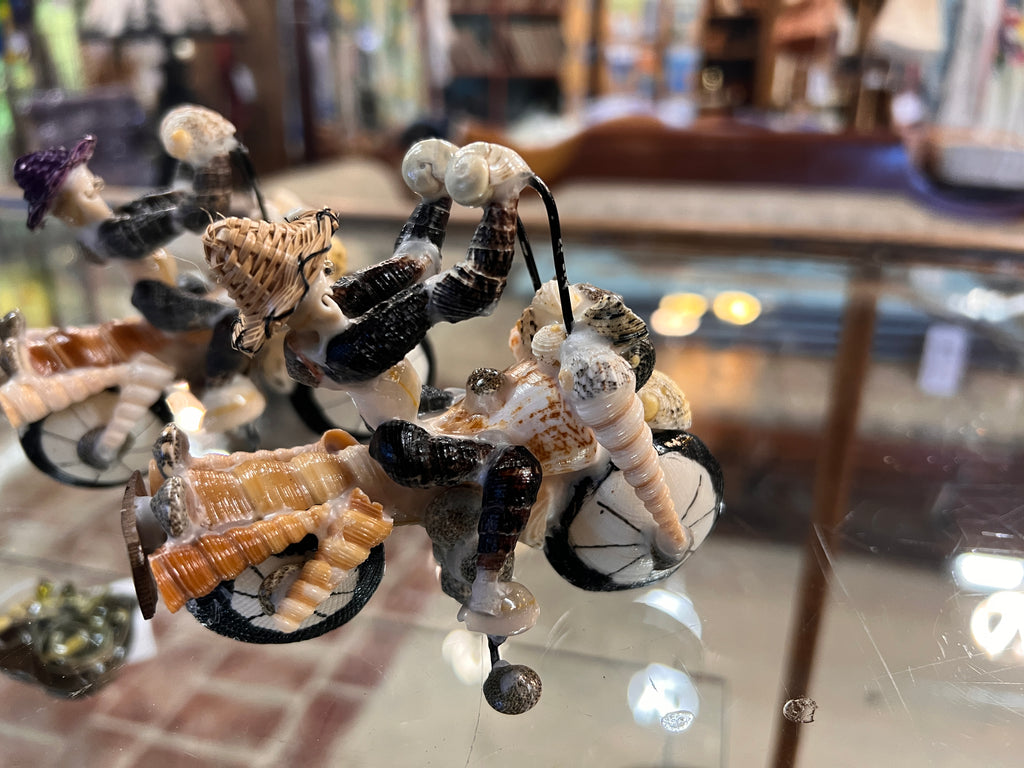 Handmade Seashell Motorcycle Rider Figurine – Whimsical Coastal Biker Collectible
