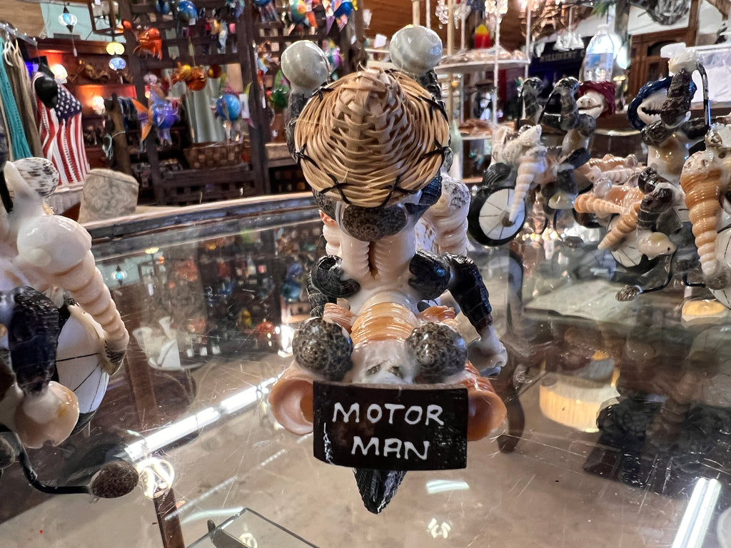 Handmade Seashell Motorcycle Rider Figurine – Whimsical Coastal Biker Collectible