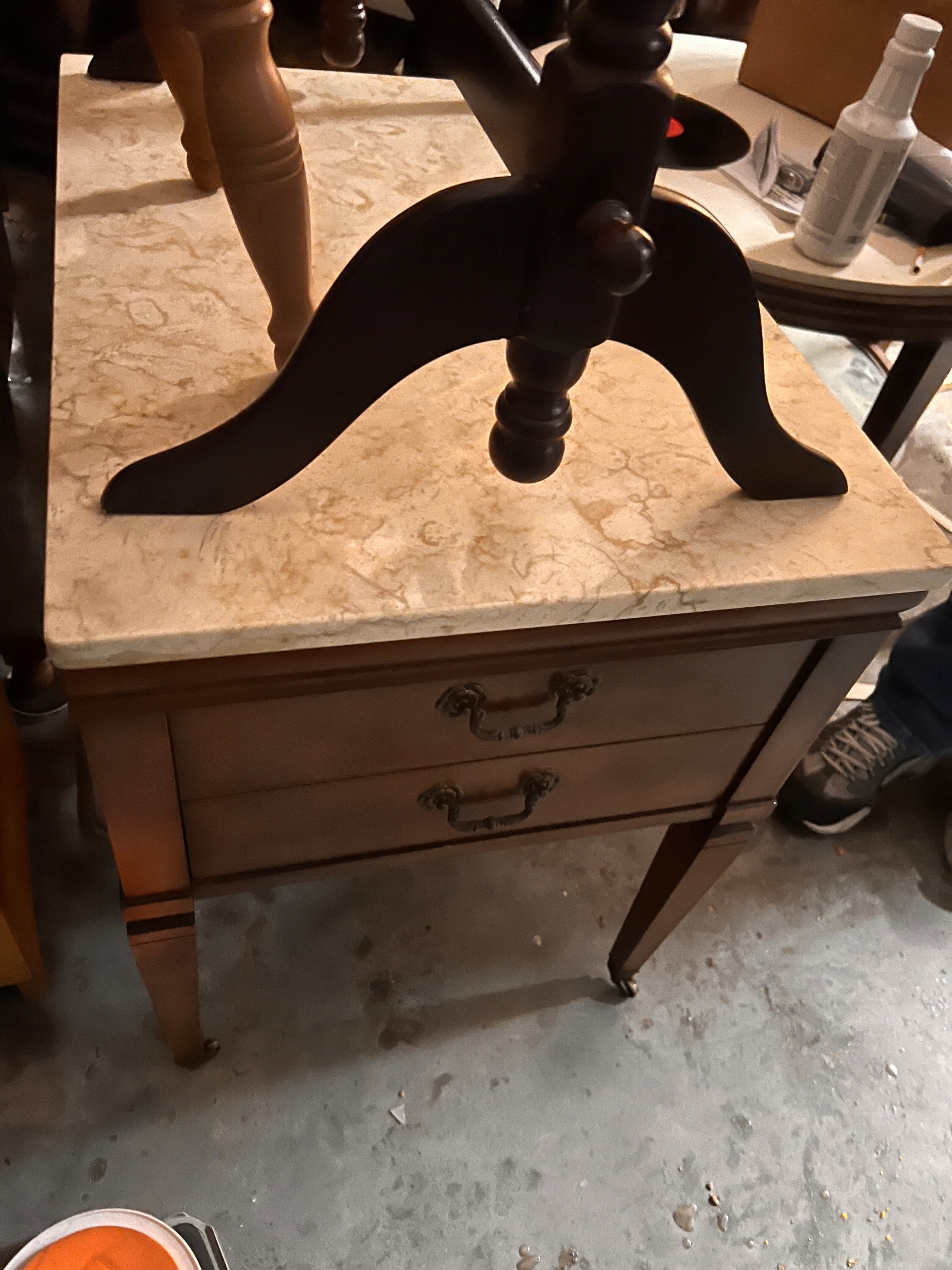 Marble Top Two Drawer Side Table