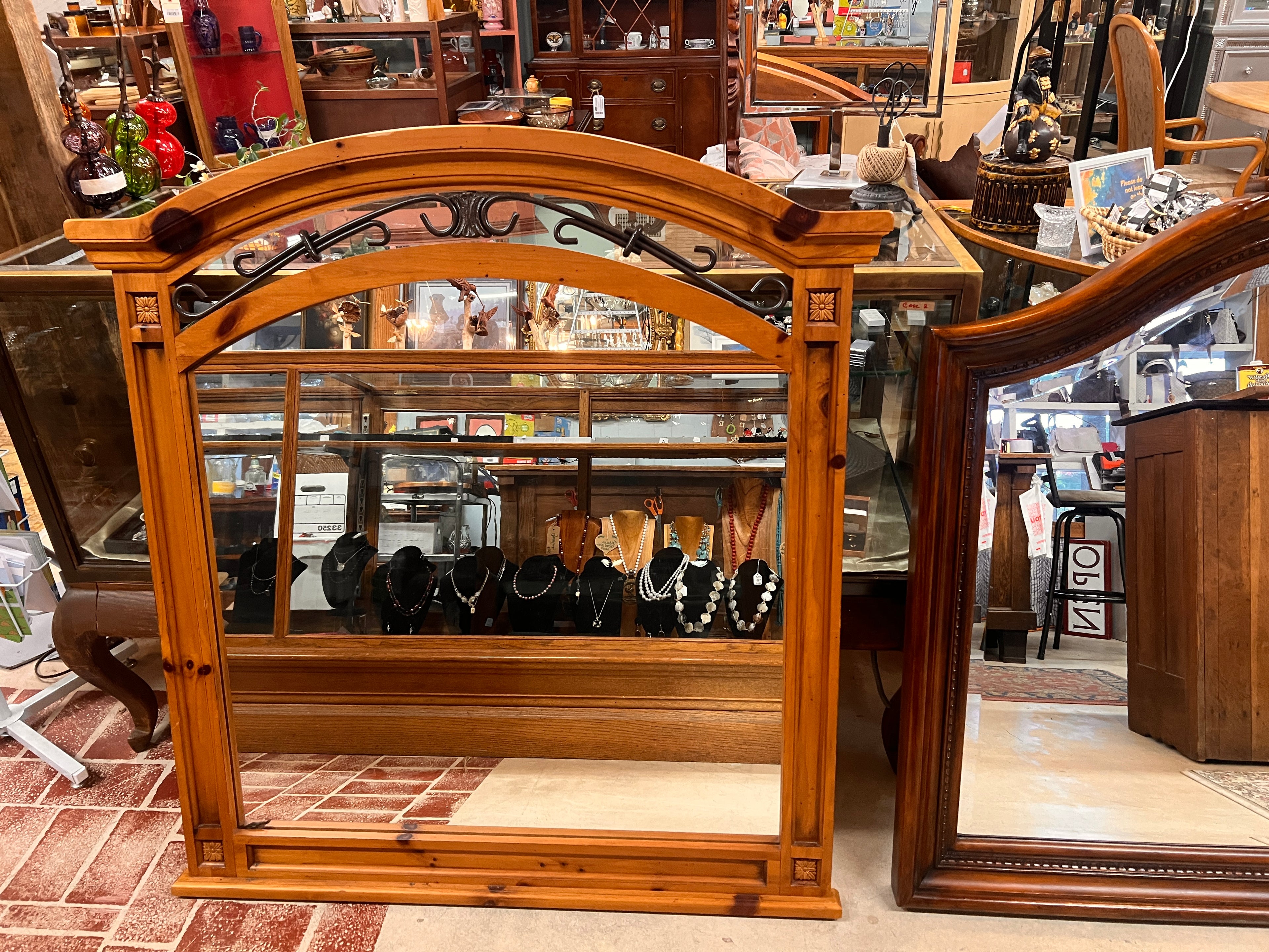 Light Color Stained Solid Wood and Iron Mirror