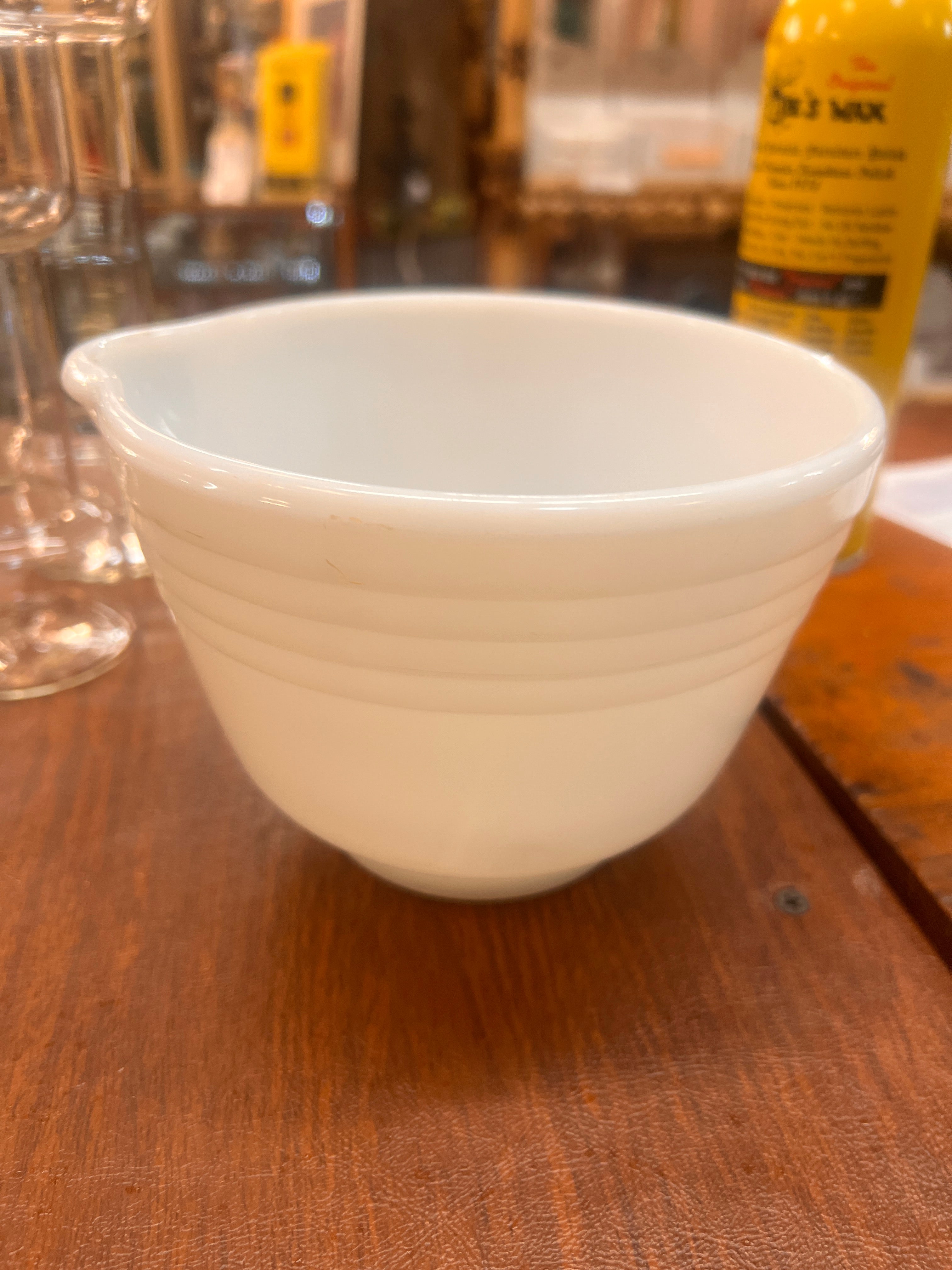 Vintage Hamilton Beach White Milk Glass Ribbed Mixing Bowl with Spout-Very Nice