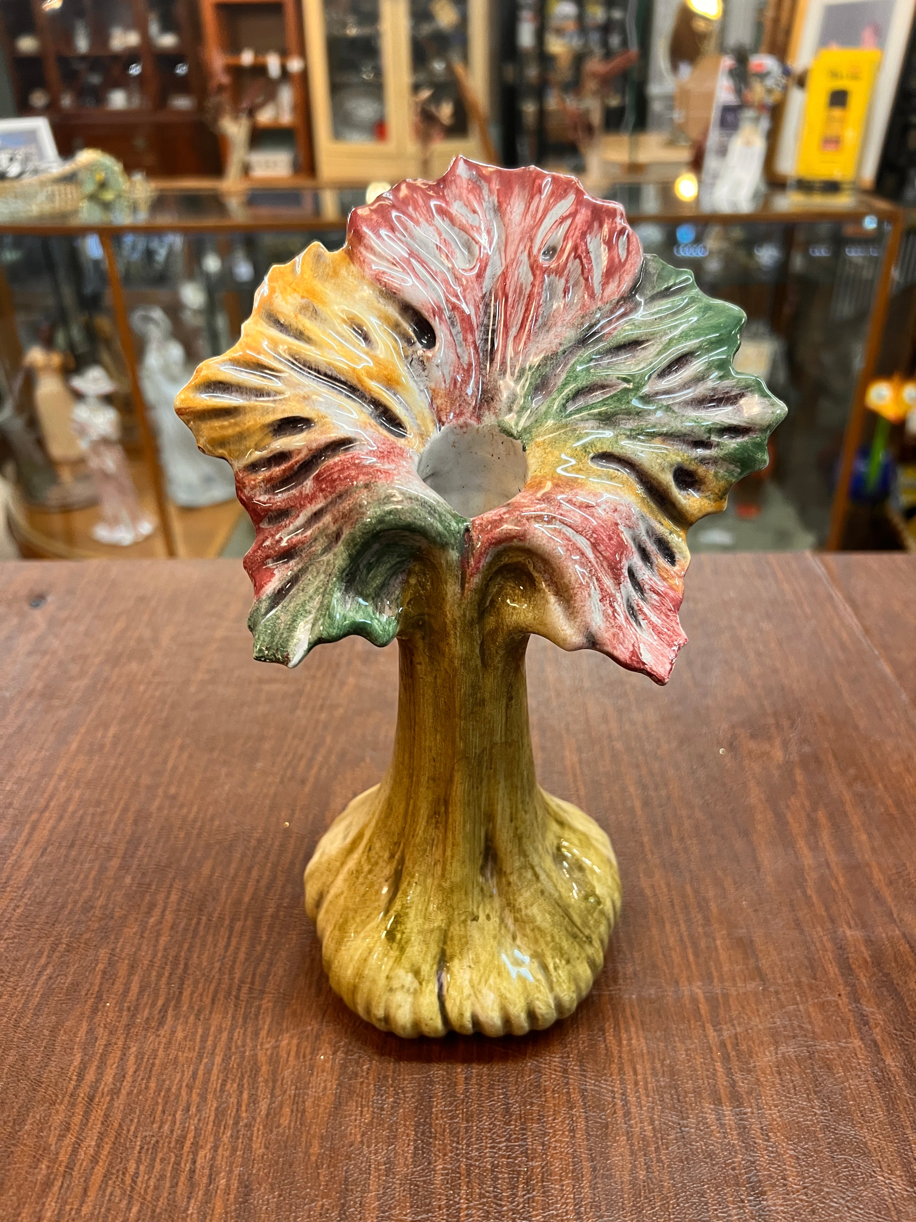 Art Nouveau-Style Majolica Flower Form Vase – Hand-Glazed Organic Sculptural Piece