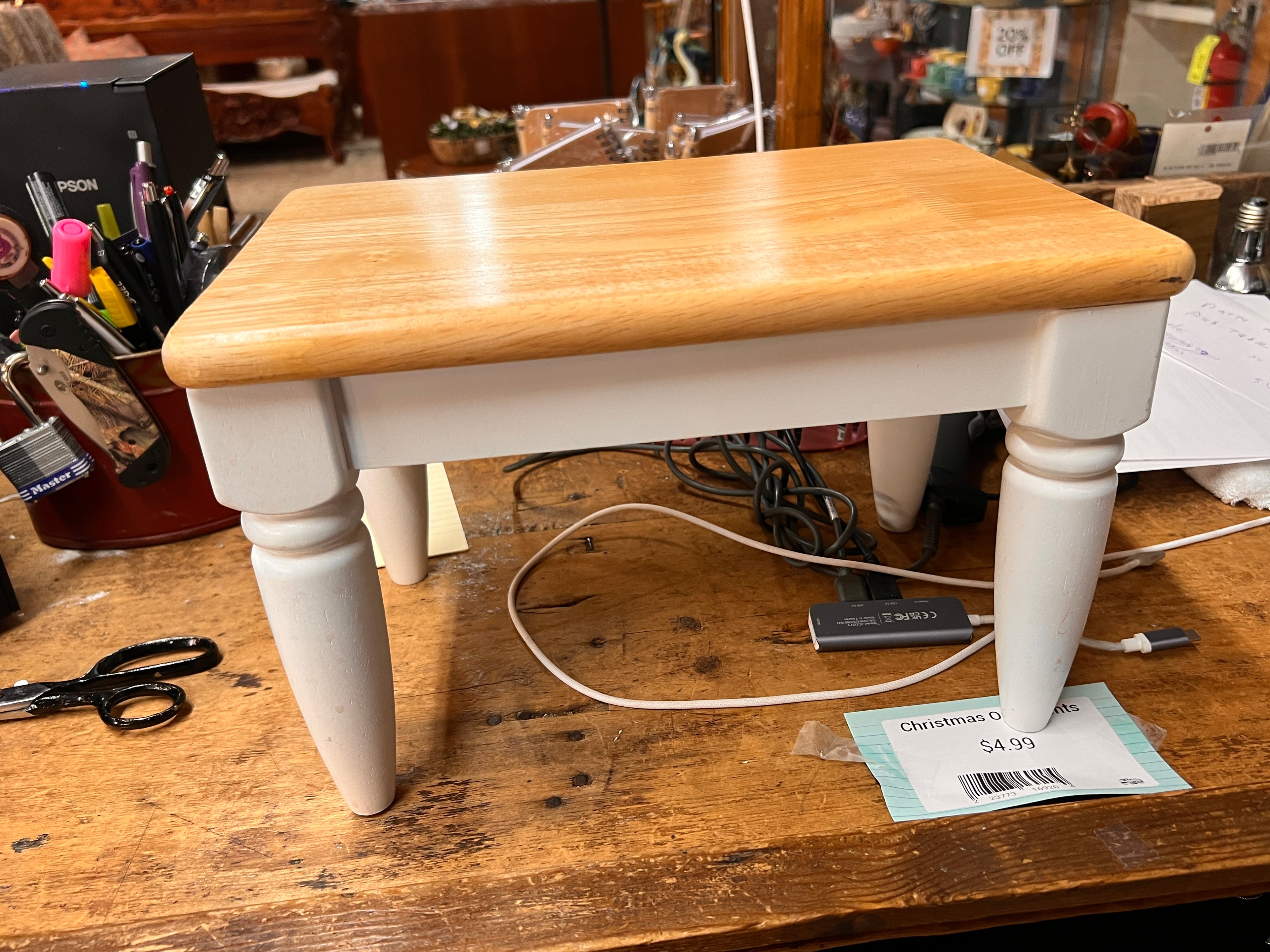 Natural Wood and White Paint Step Stool