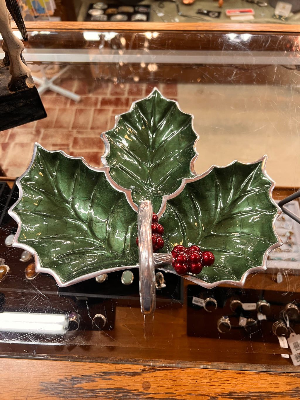 Julia Knight Christmas Serving Dish Divided Holly Berry Leaves Condiments Cookie