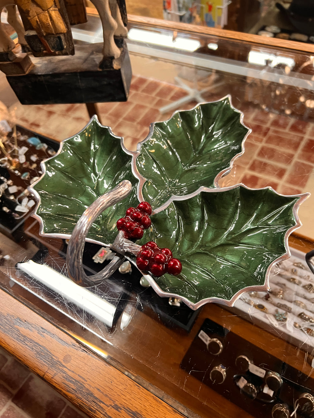 Julia Knight Christmas Serving Dish Divided Holly Berry Leaves Condiments Cookie
