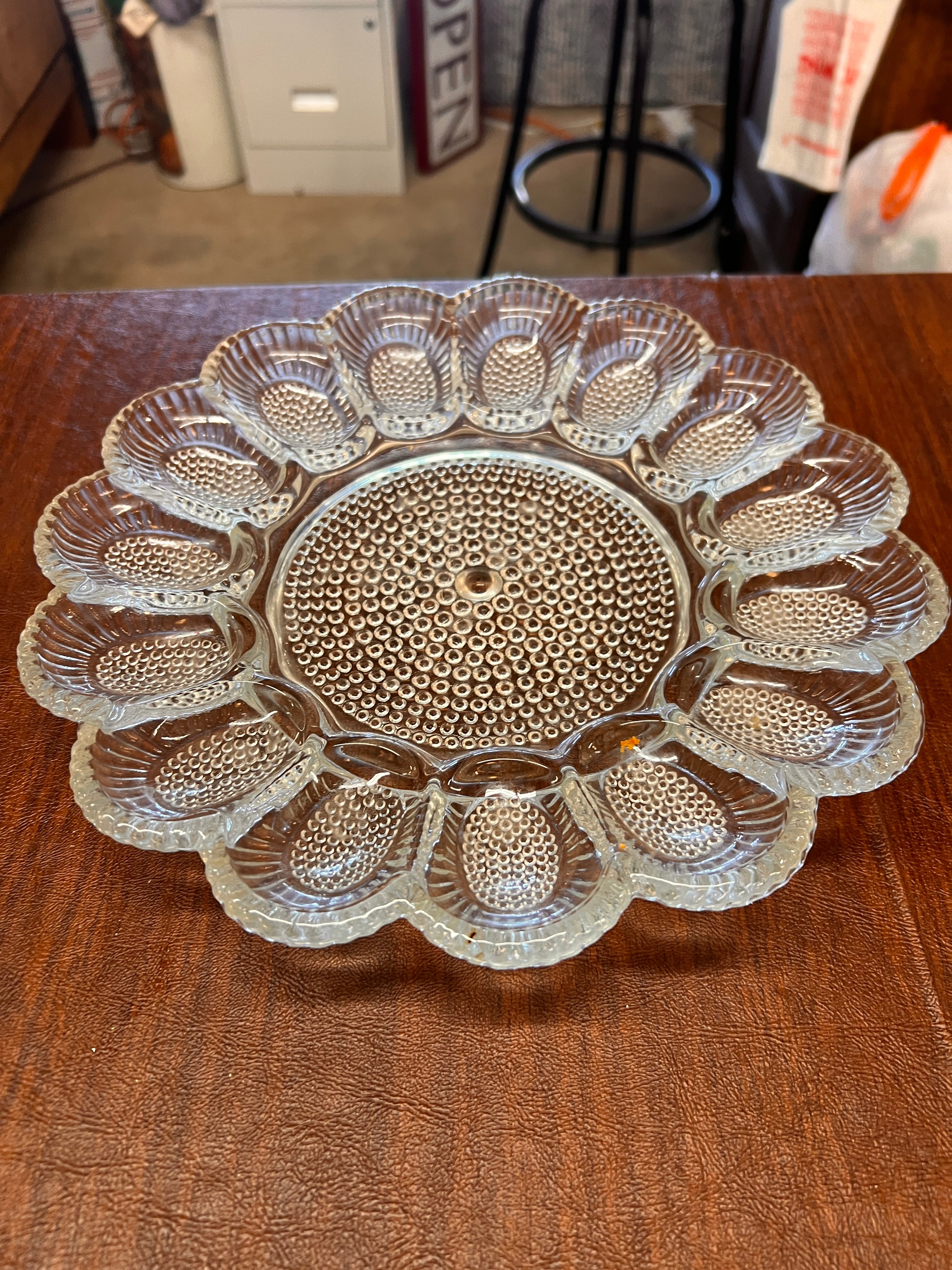 Vintage Indiana Glass Deviled Egg Plate Hobnail Holds 15