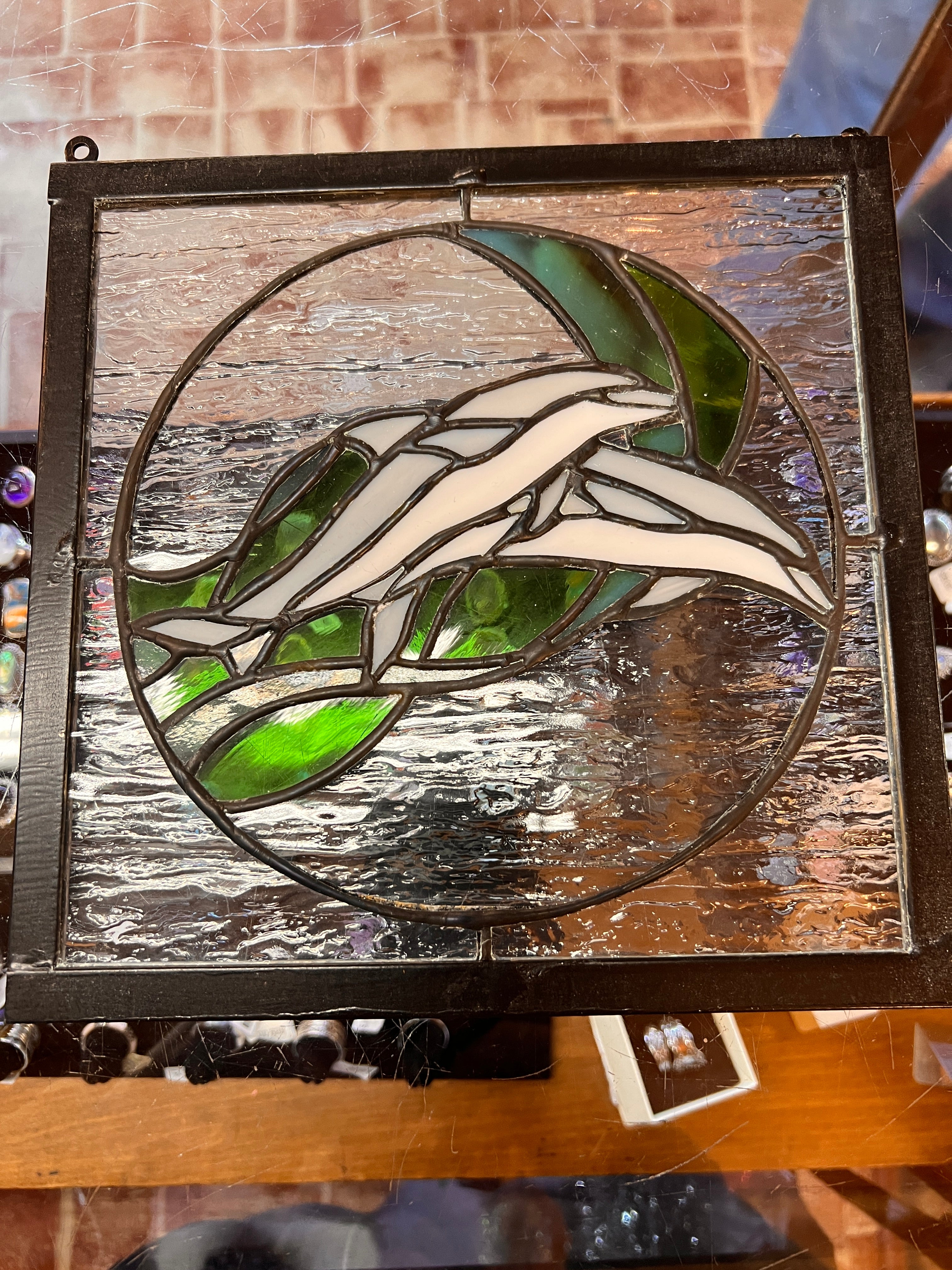 Stained Glass Dolphins 9" x 9"