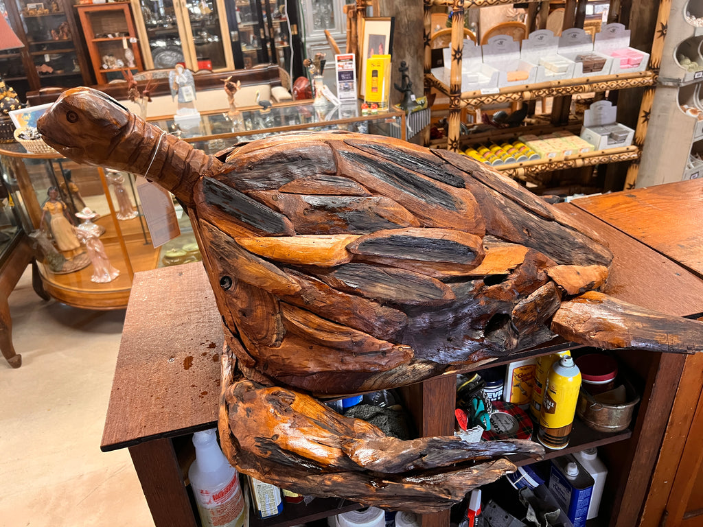 Enormous 40"x 40" Reclaimed Teak Wood Turtle Sculpture