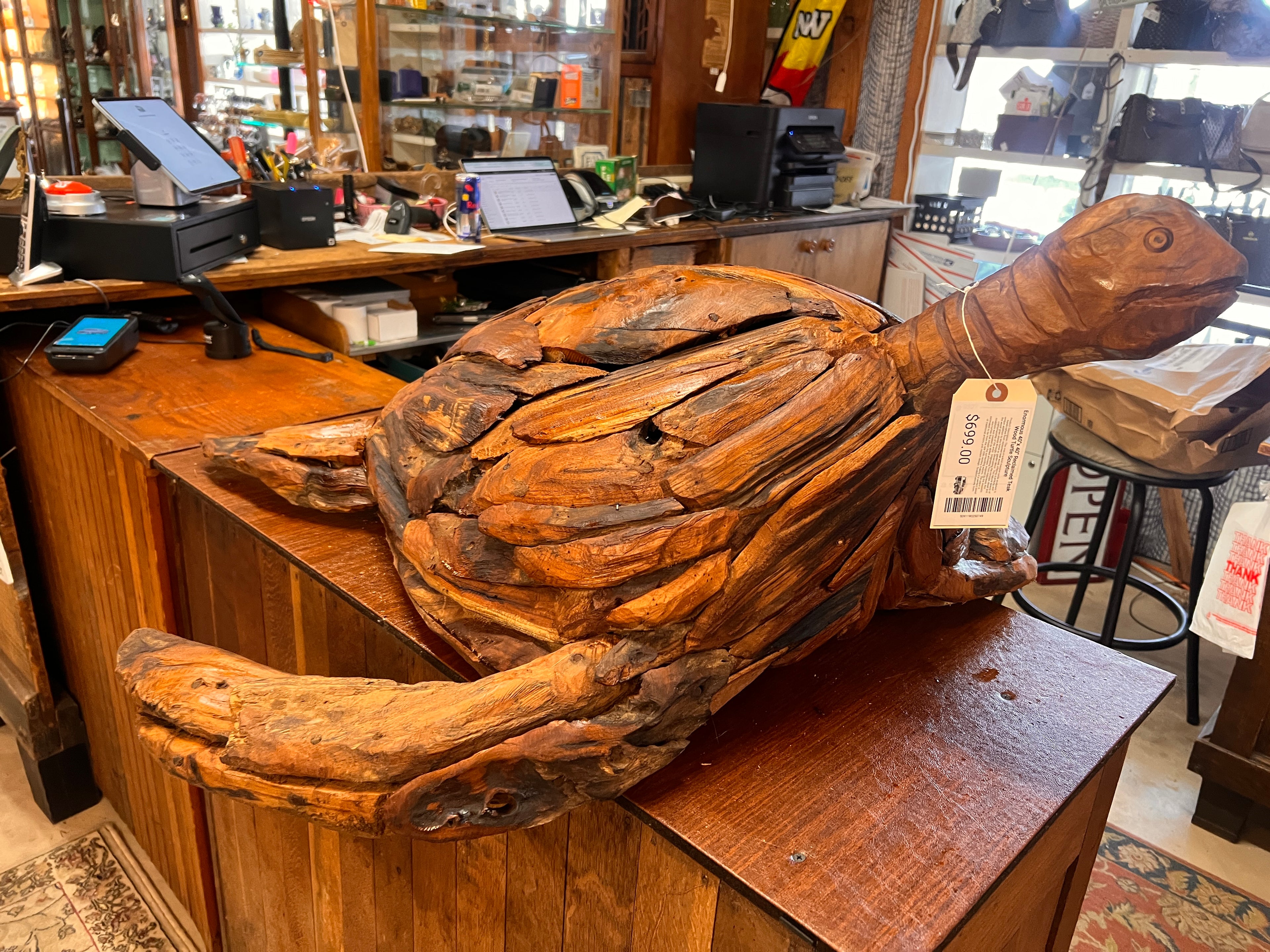 Enormous 40"x 40" Reclaimed Teak Wood Turtle Sculpture