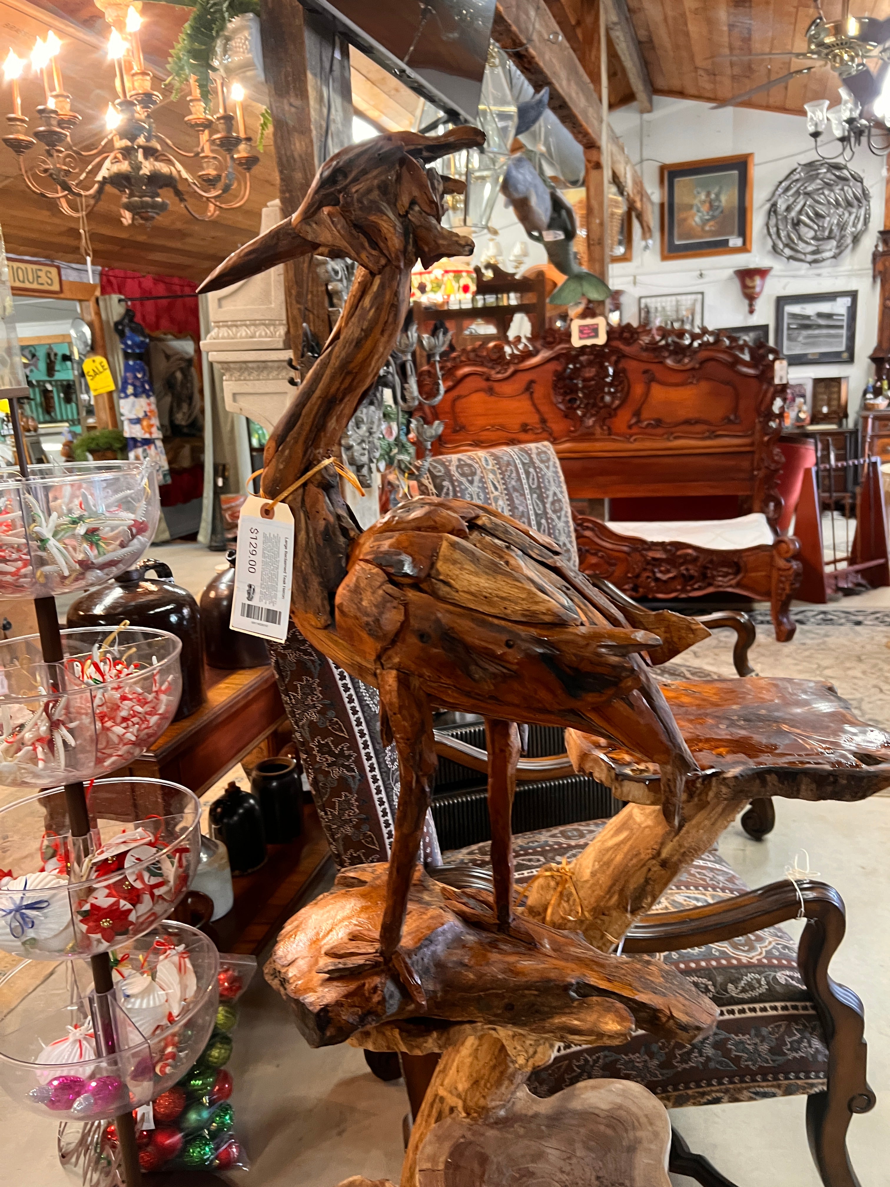 Large Reclaimed Teak Heron