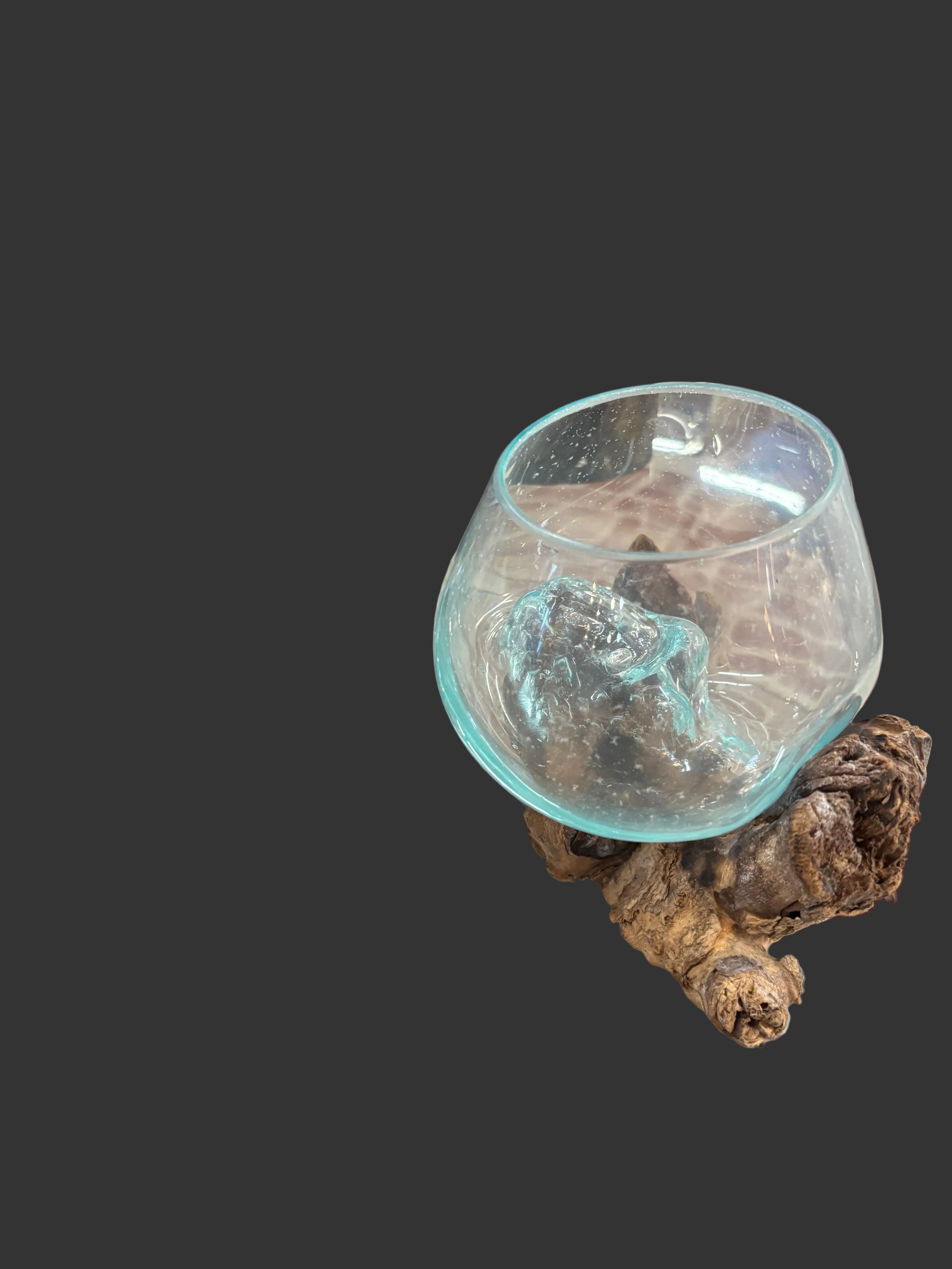 Glass Bowl on Driftwood 5"