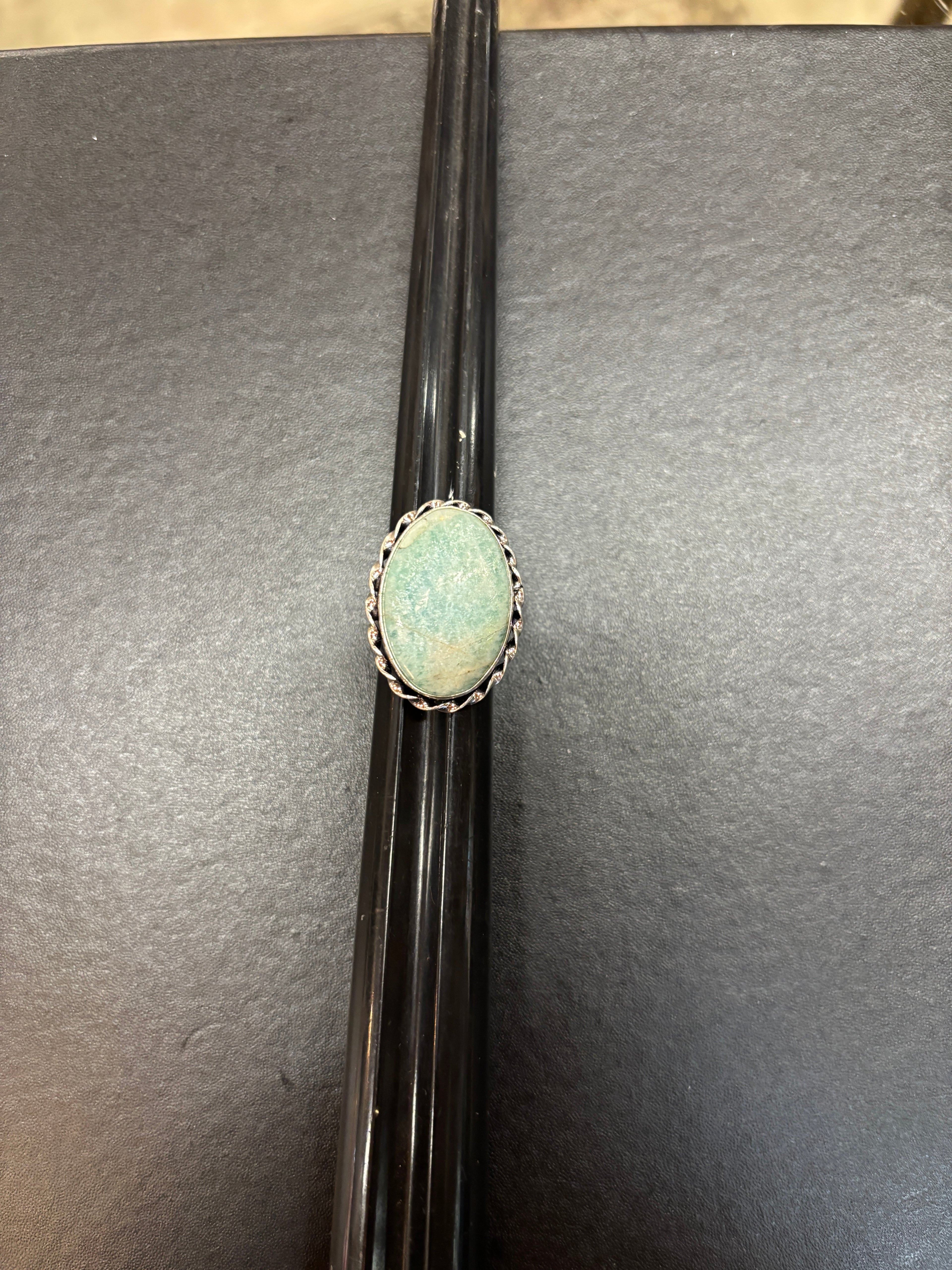 Amazonite 925 Sterling Round Ring Size 7