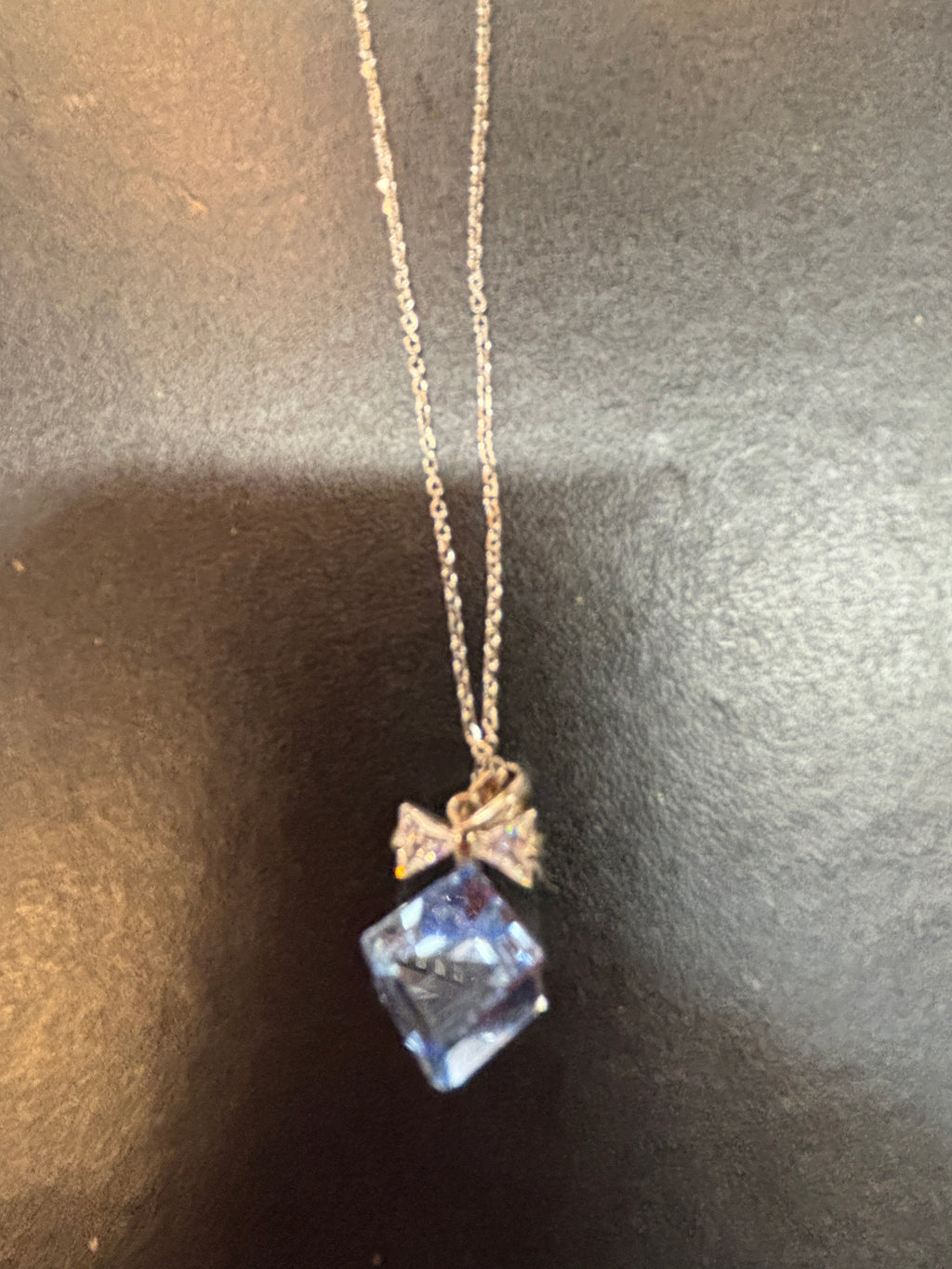 16" Blue Quartz with Bow Necklace 925 Sterling
