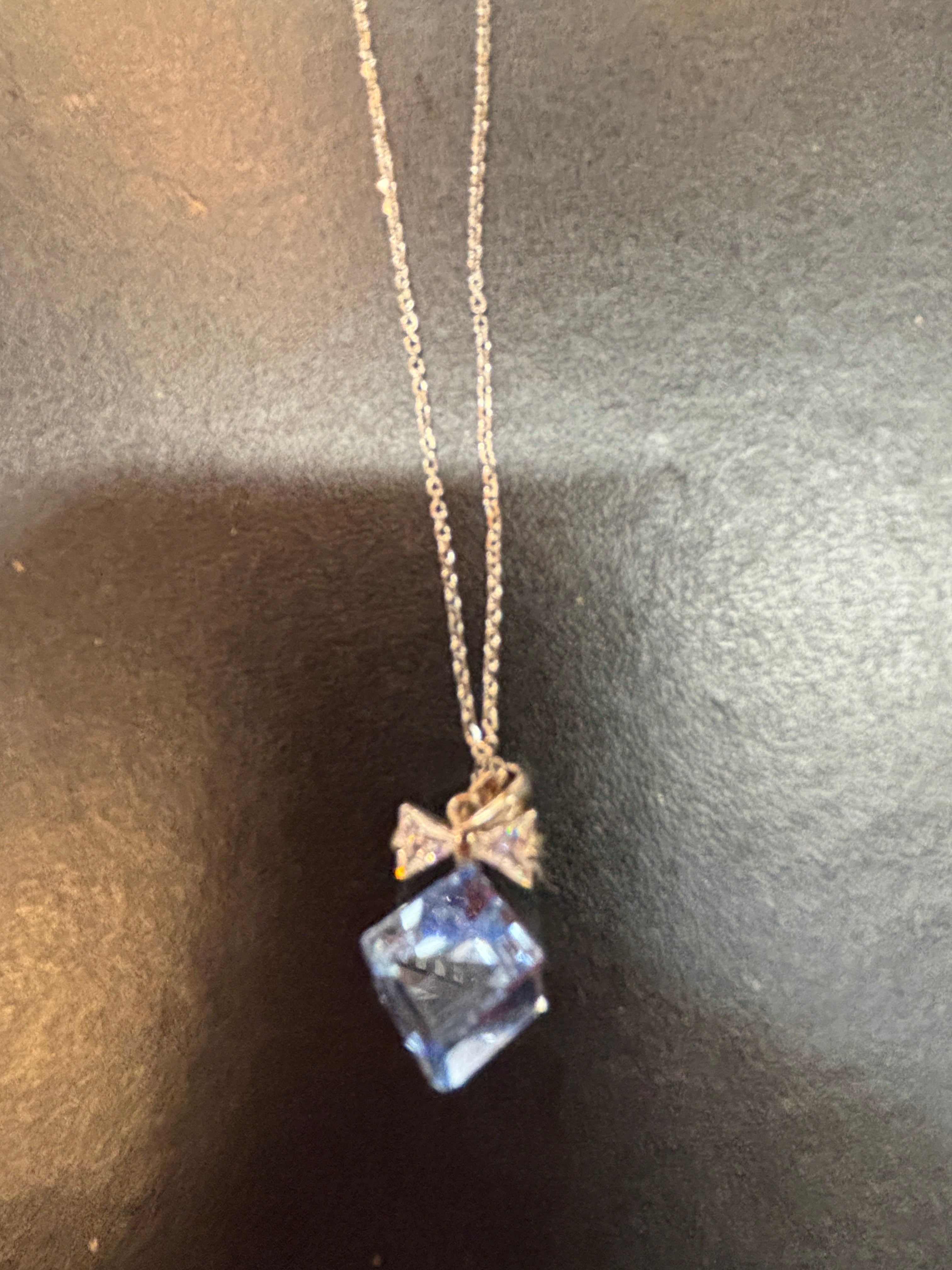 16" Blue Quartz with Bow Necklace 925 Sterling