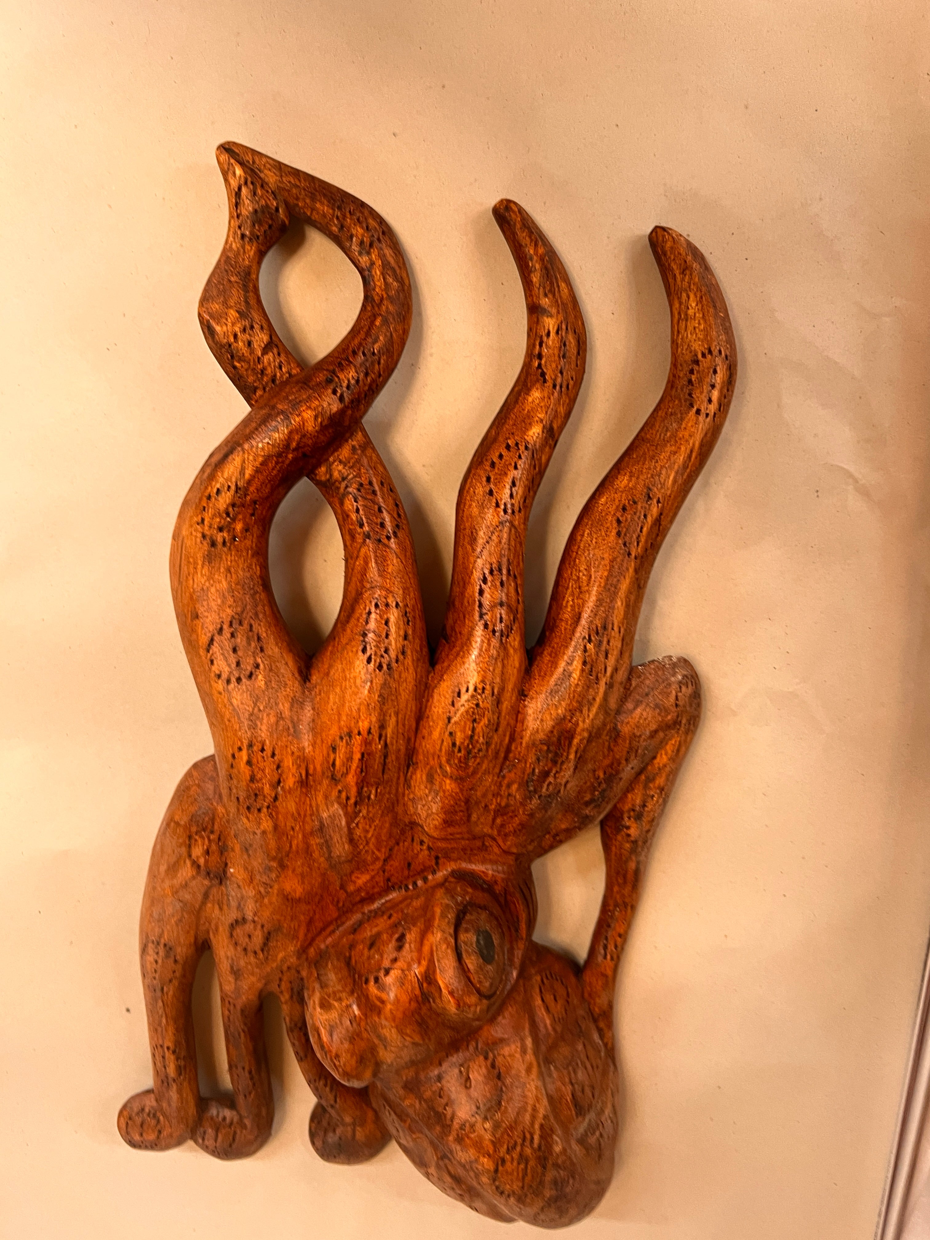 Wooden Carved Octopus Sculpture