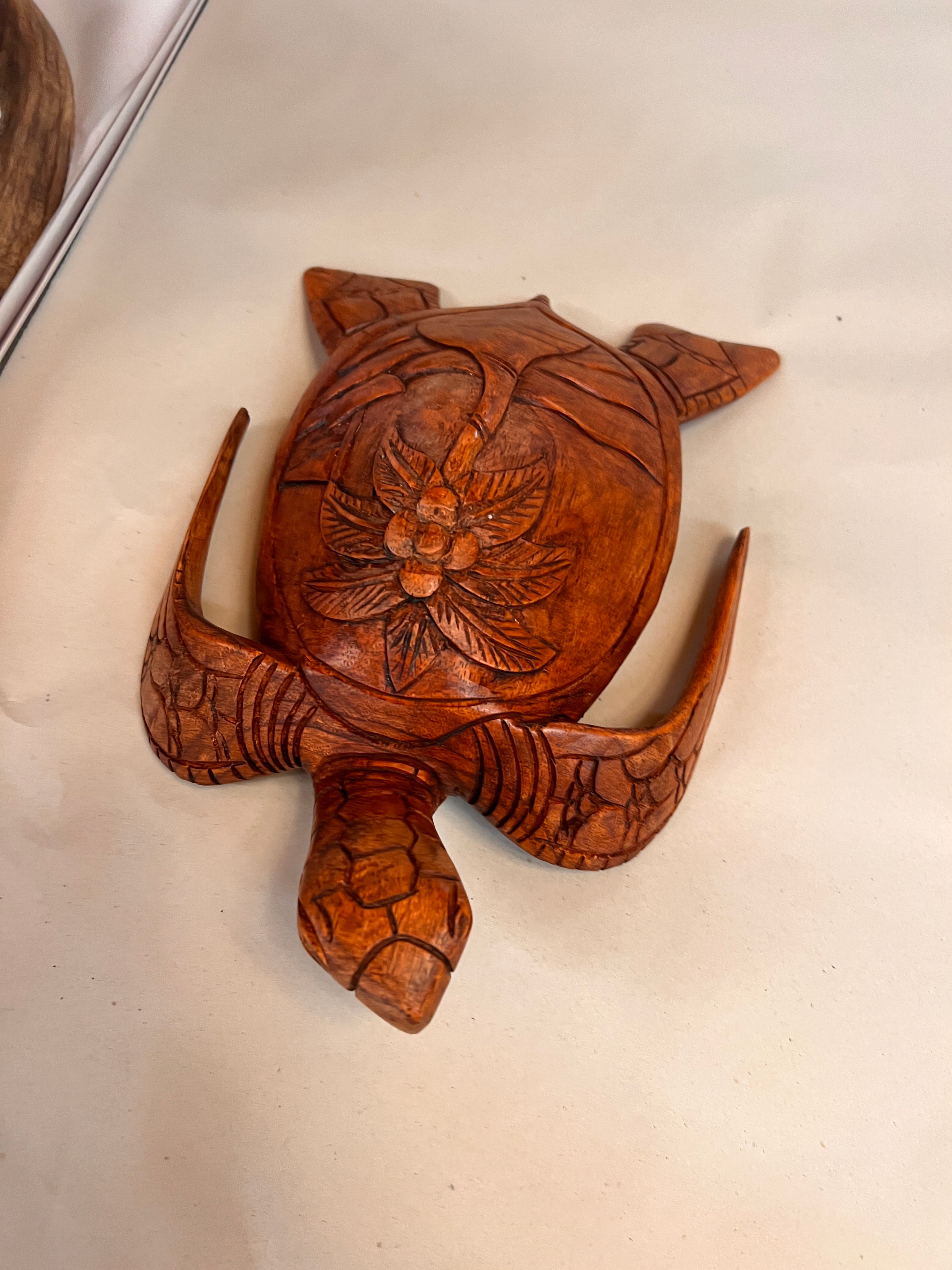 Carved Wooden Turtle Sculpture