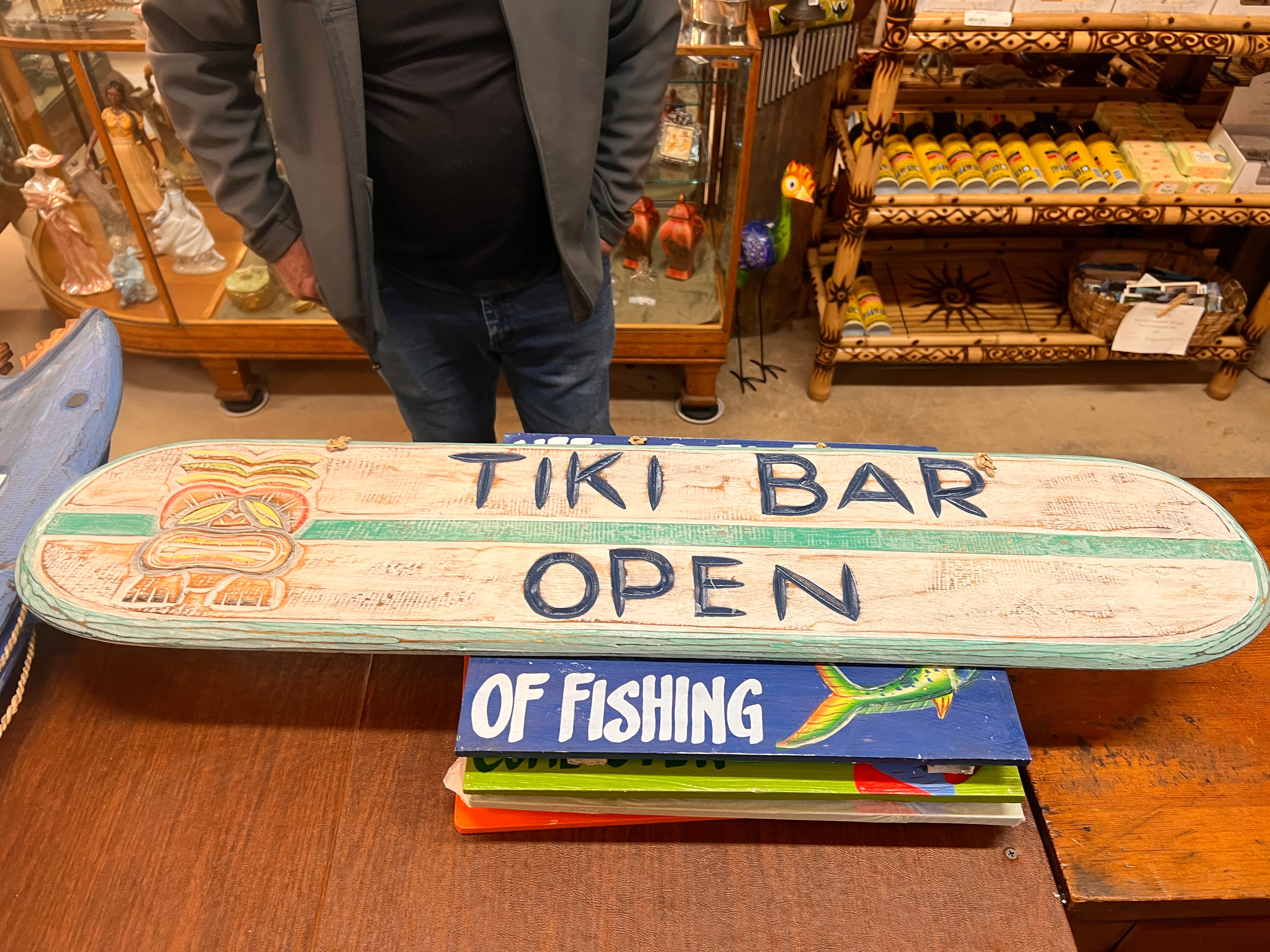 Surfboard Tiki Bar Open Sign