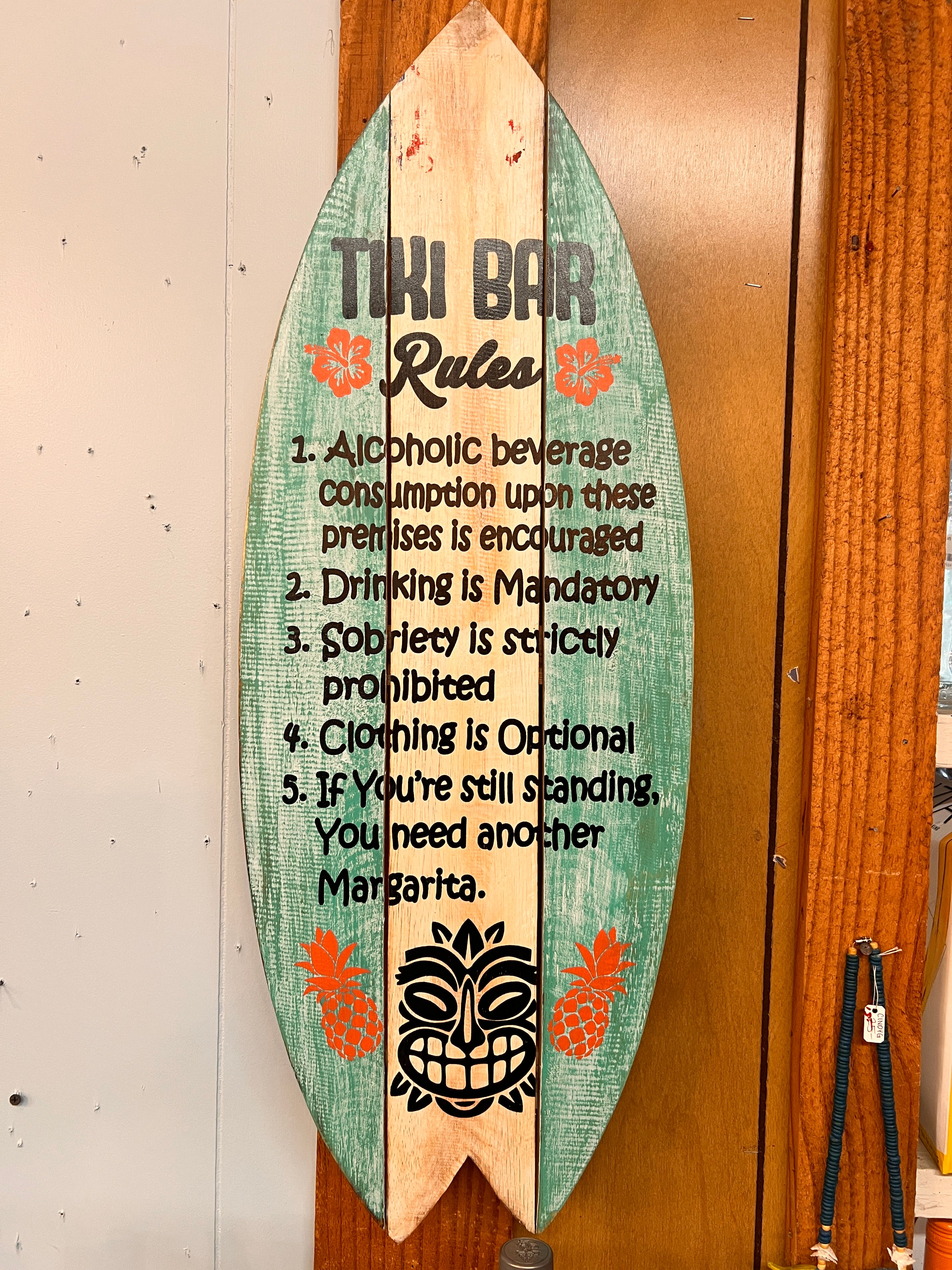 Tiki Bar Rules Surfboard Sign