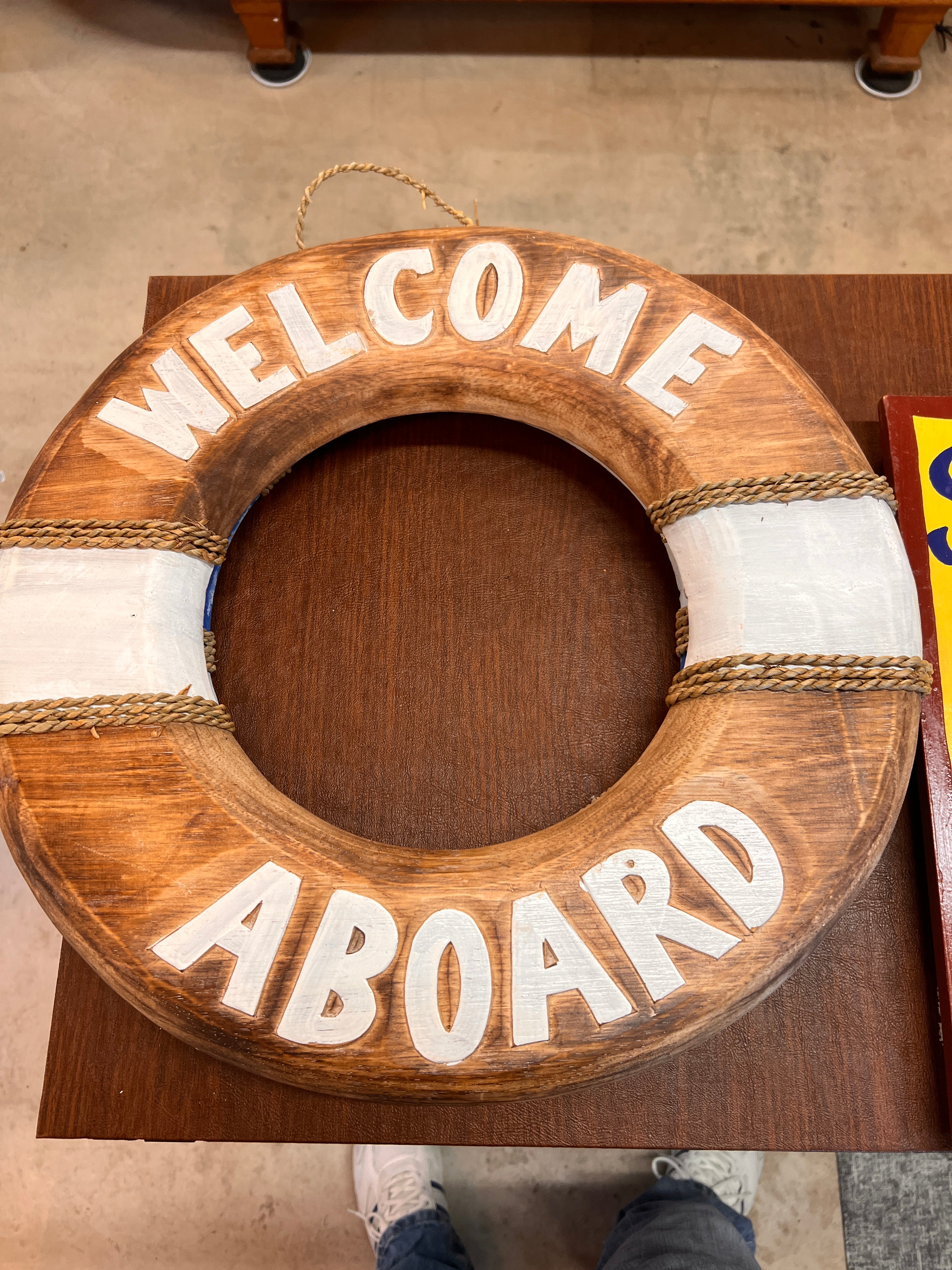 Welcome Aboard Wooden Life Ring Sign