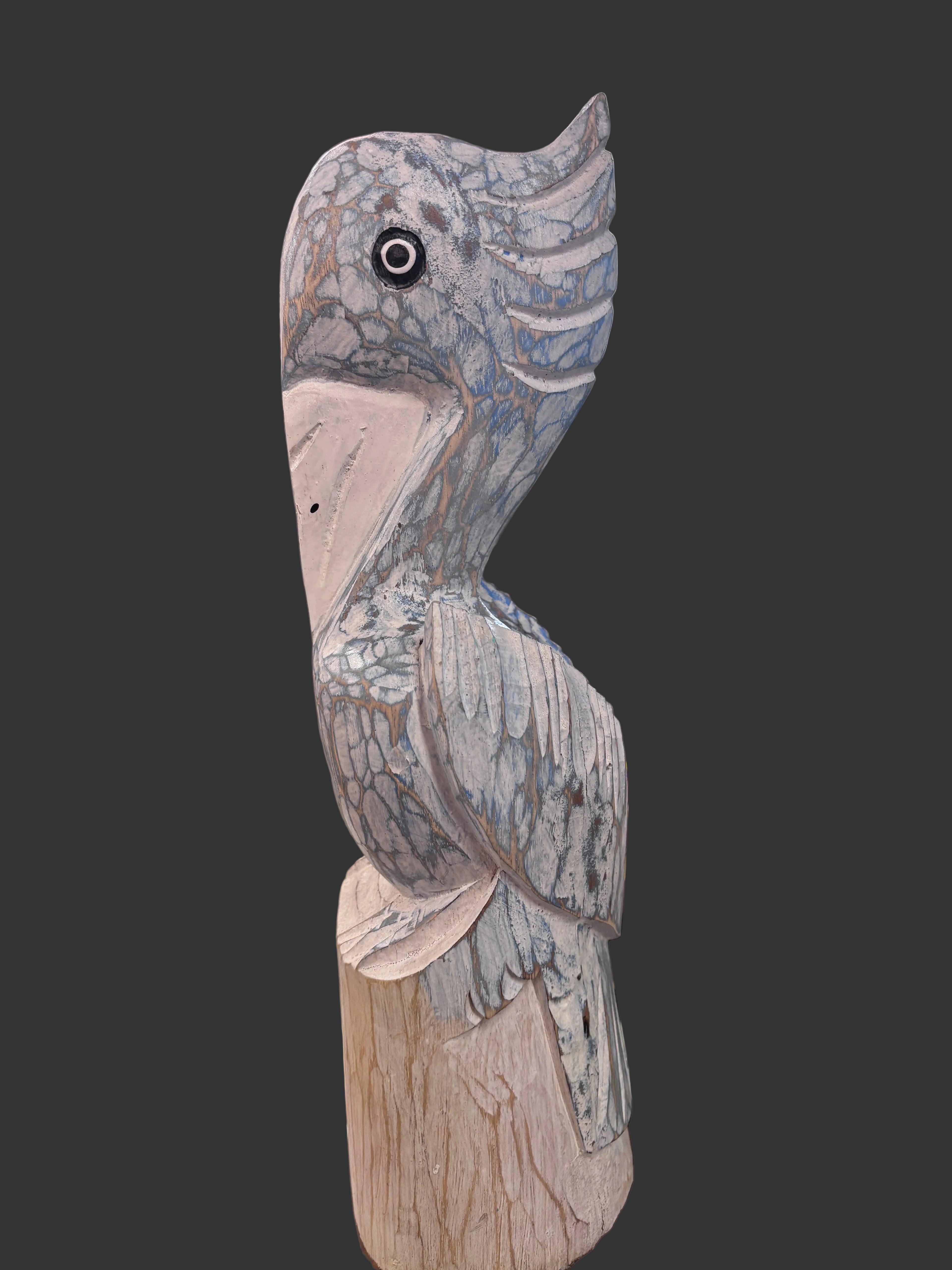Single Post Wood Pelican 12" Blue  & White