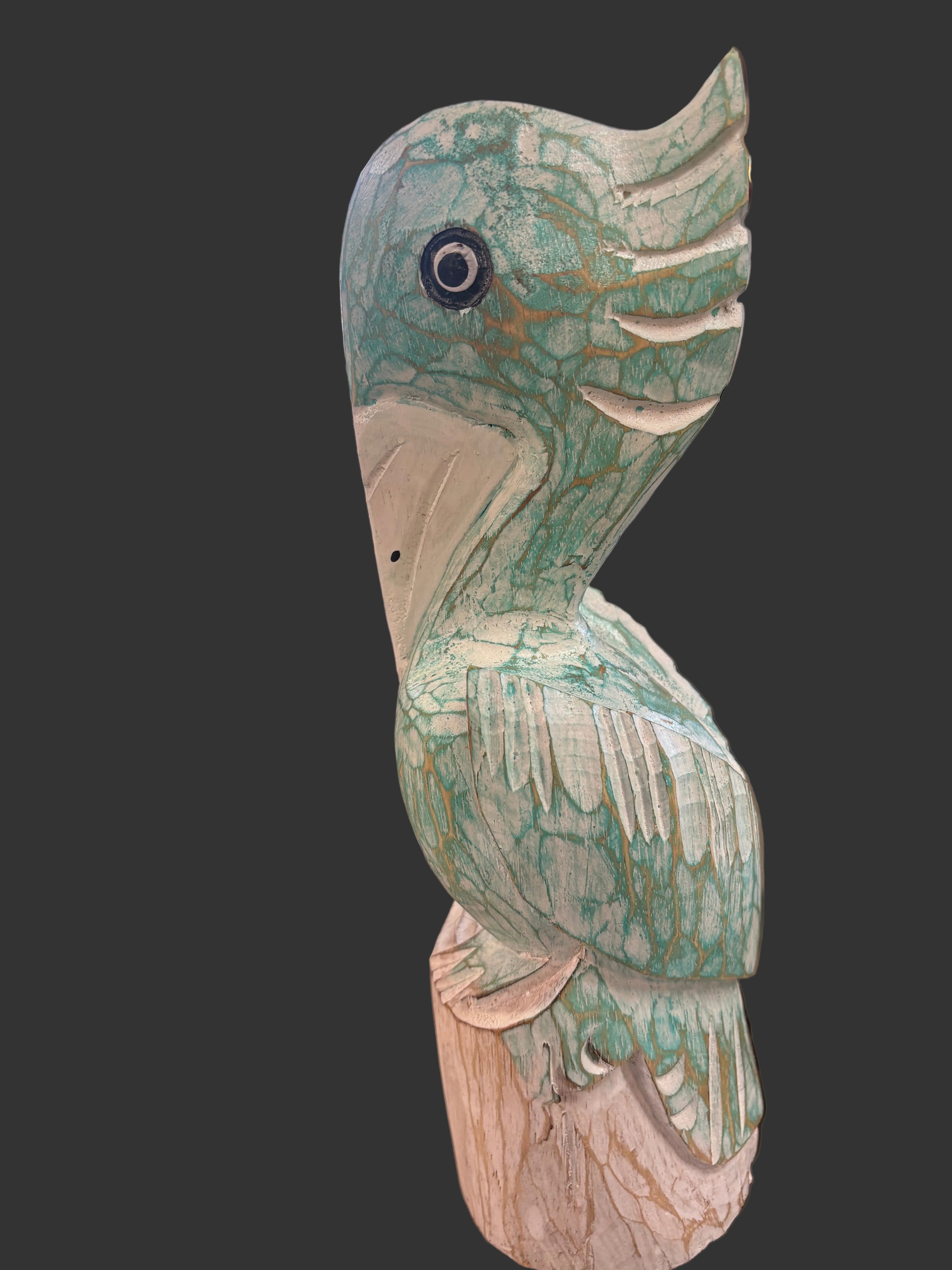 Single Post Wood Pelican 16" Teal & White