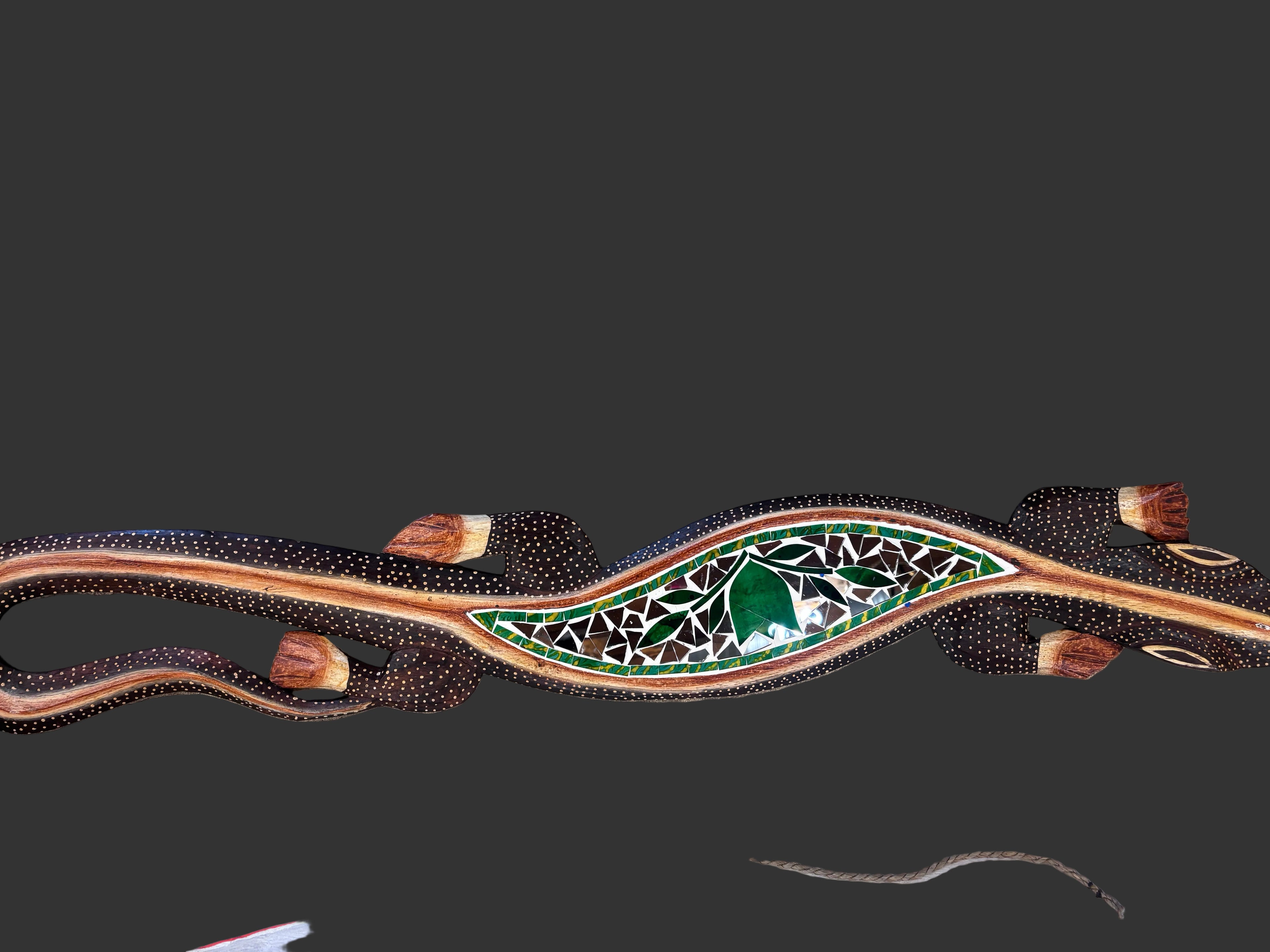 Wood and Glass Gecko with Green Glass 39" Long
