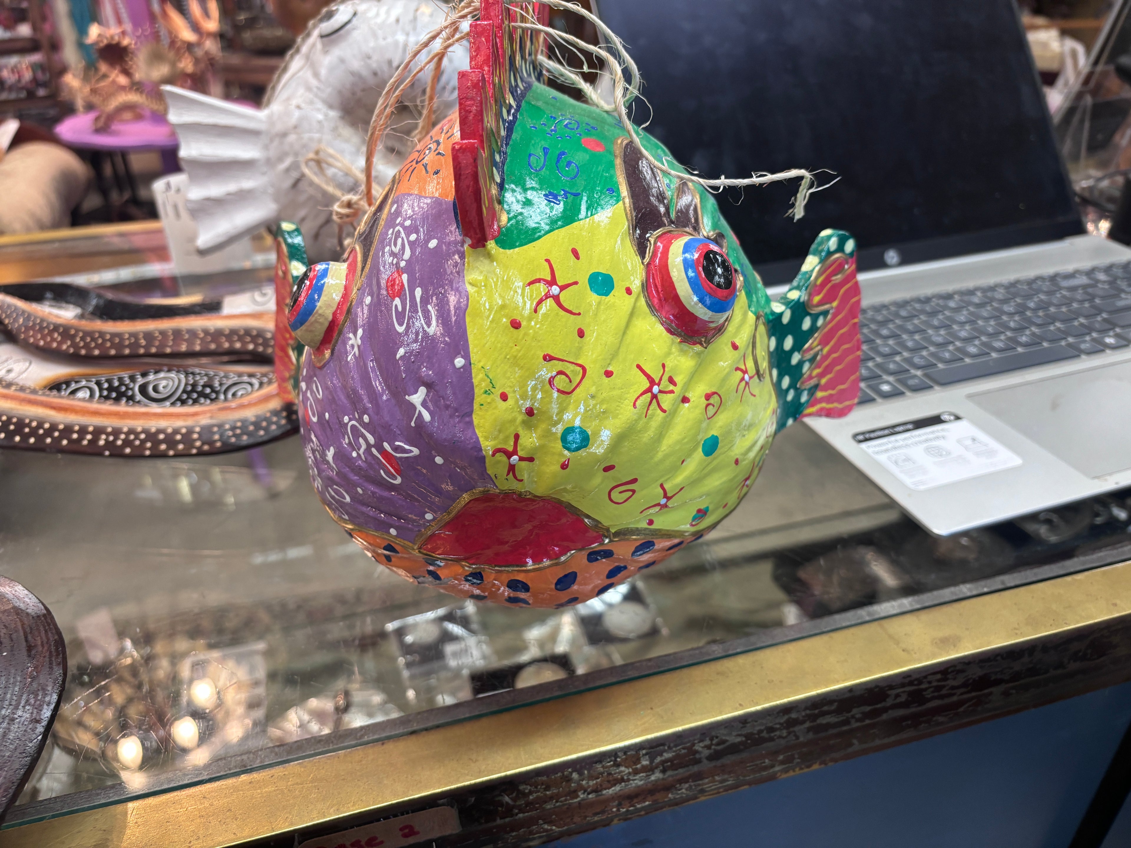 Multi Colored Wood Coco Fish 10" Tall