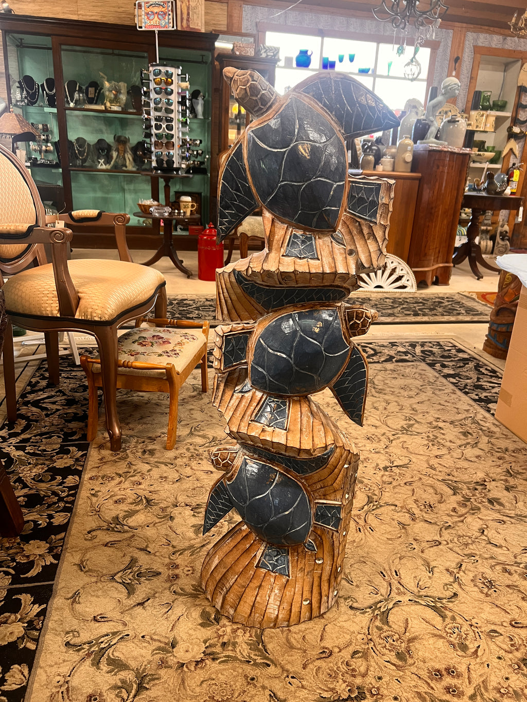 Wooden Turtle Sculpture 42" Tall